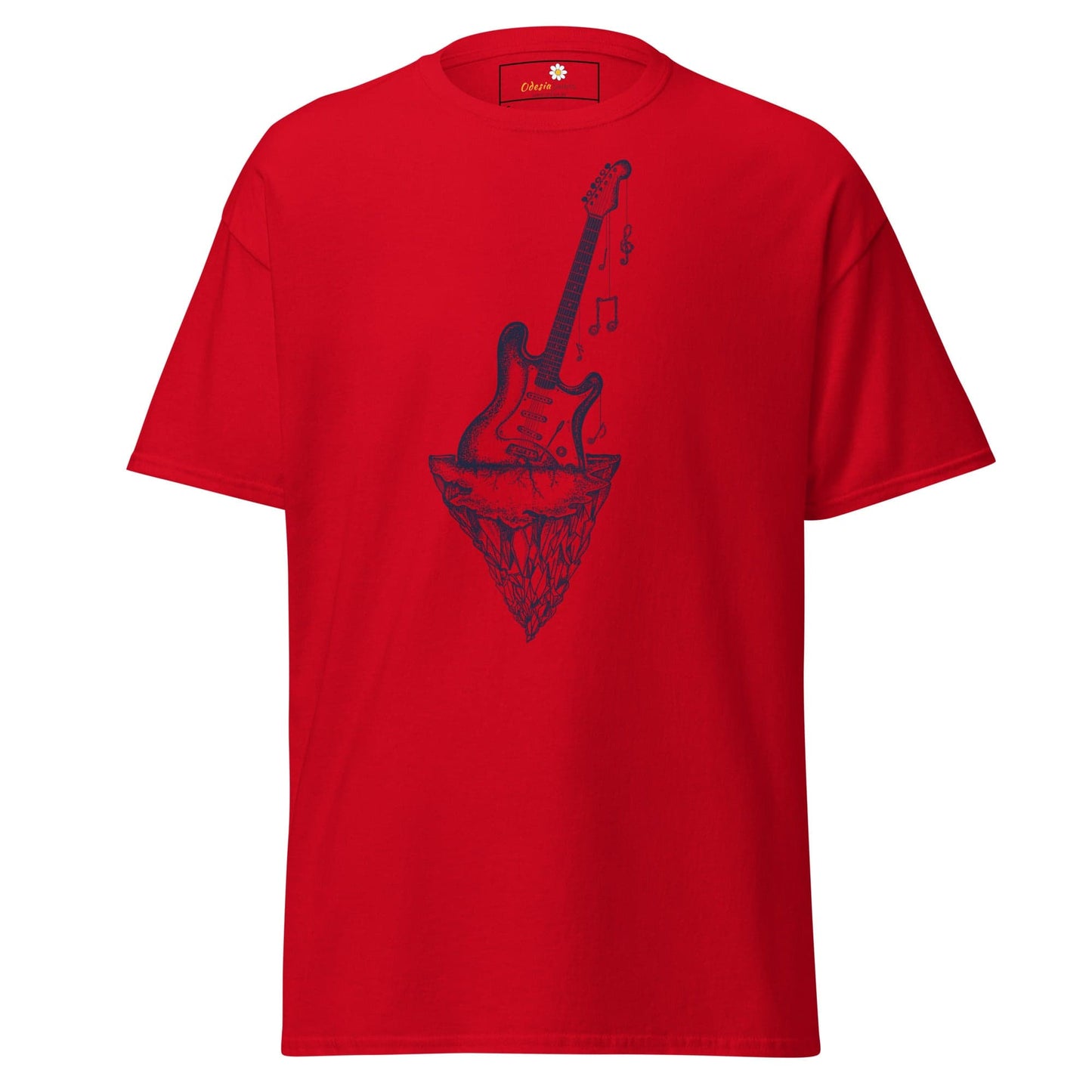 Red T-shirt with guitar graphic from T-SHIRT DESIGN TEE for Men and Women