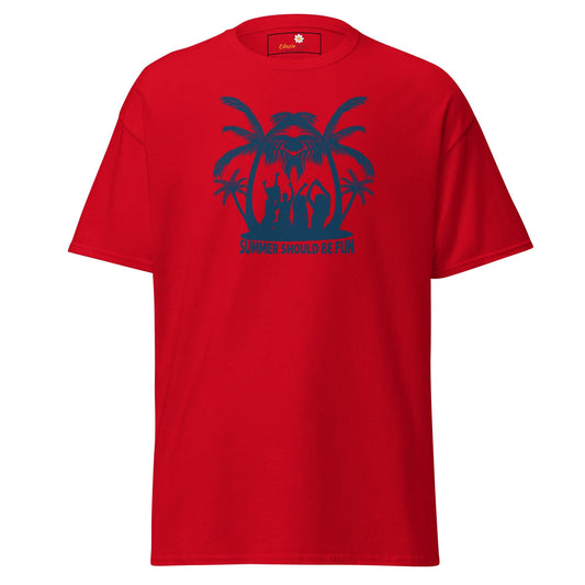 Red T-shirt with a palm tree graphic from T-SHIRT DESIGN TEE for Men and Women, sizes S to XL