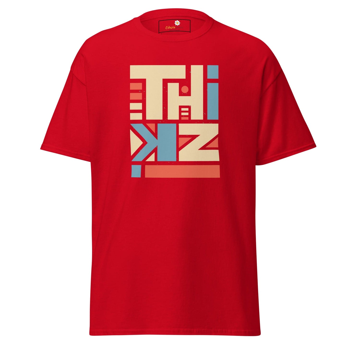 Red T-shirt with THINKZ graphic, available in Man and Woman sizes S to XL