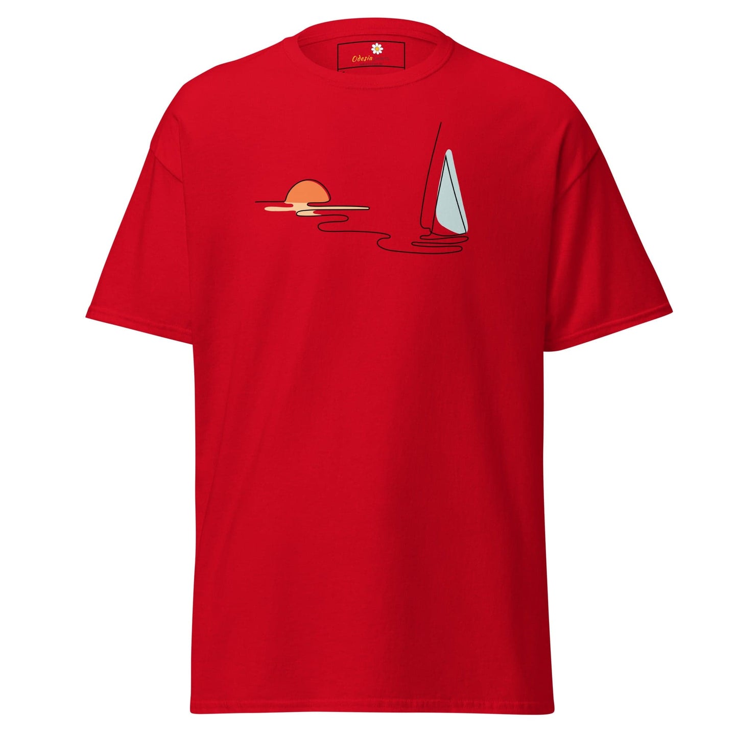 Unisex classic t-shirt - DRAWING LINE SUNSET BOAT - REGULAR - Red / S