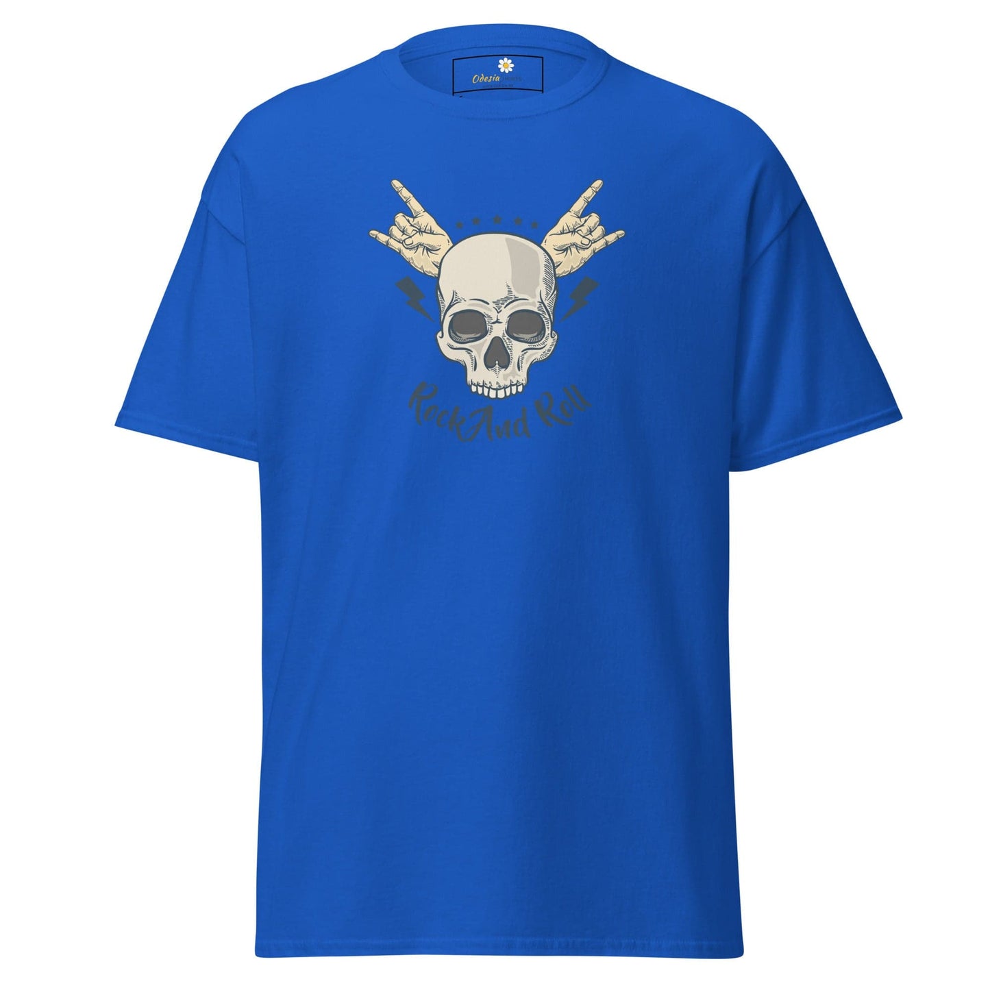 Blue T-shirt with skull graphic displayed in T-SHIRT DESIGN TEE Men Women S-XL