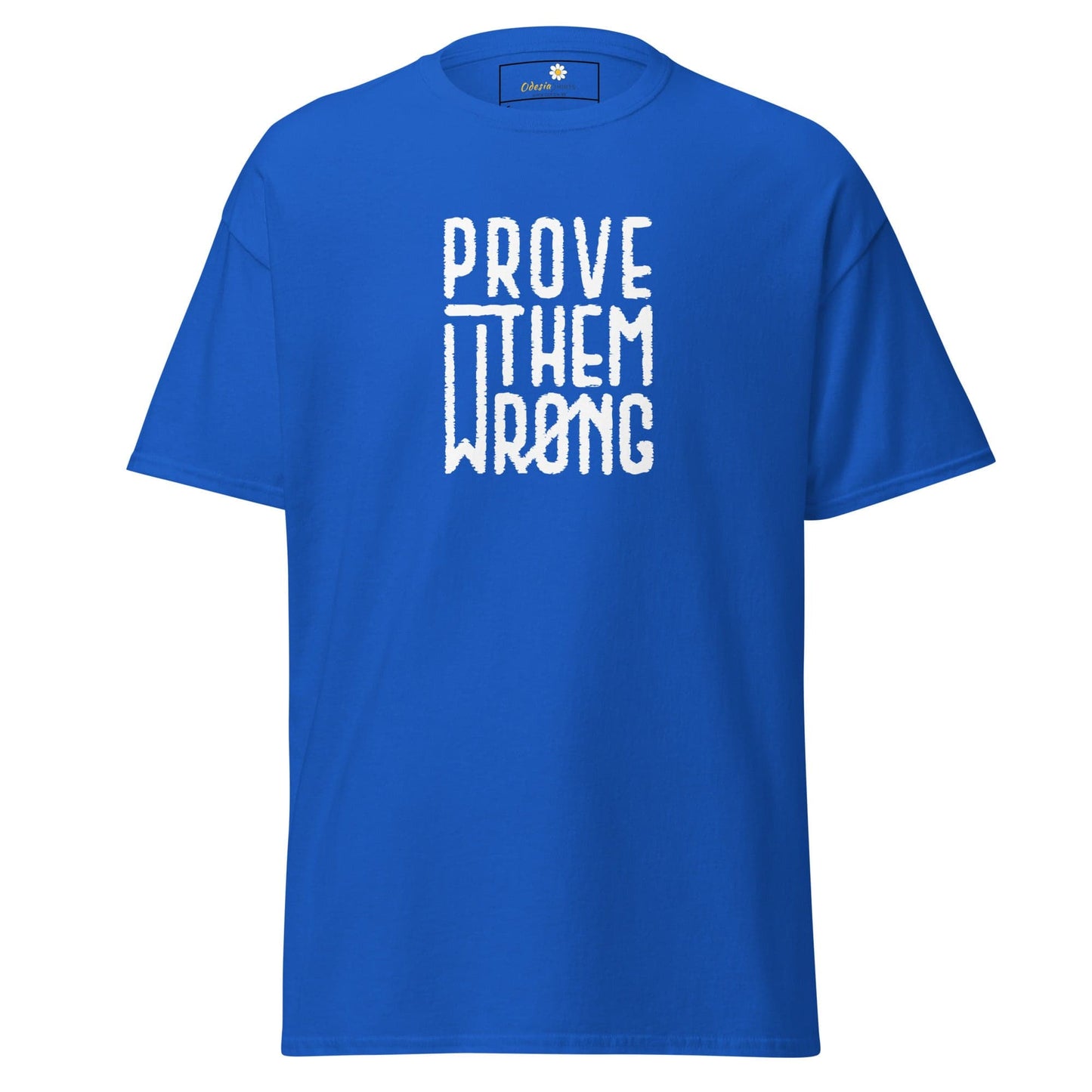 Blue T-shirt with white text, suitable for men and women, available in S to XL sizes