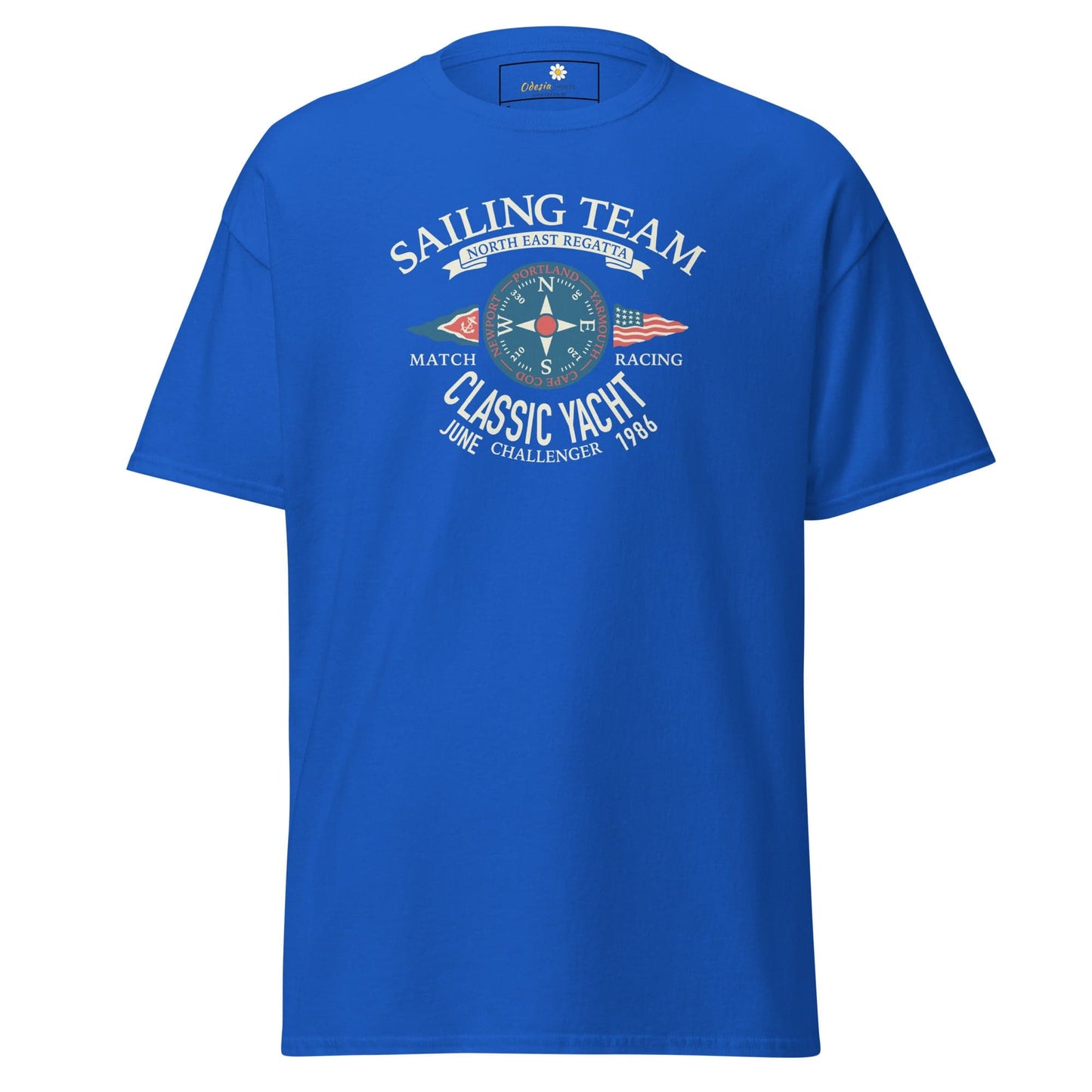 Blue T-shirt with sailing graphic from T-SHIRT DESIGN TEE for men and women