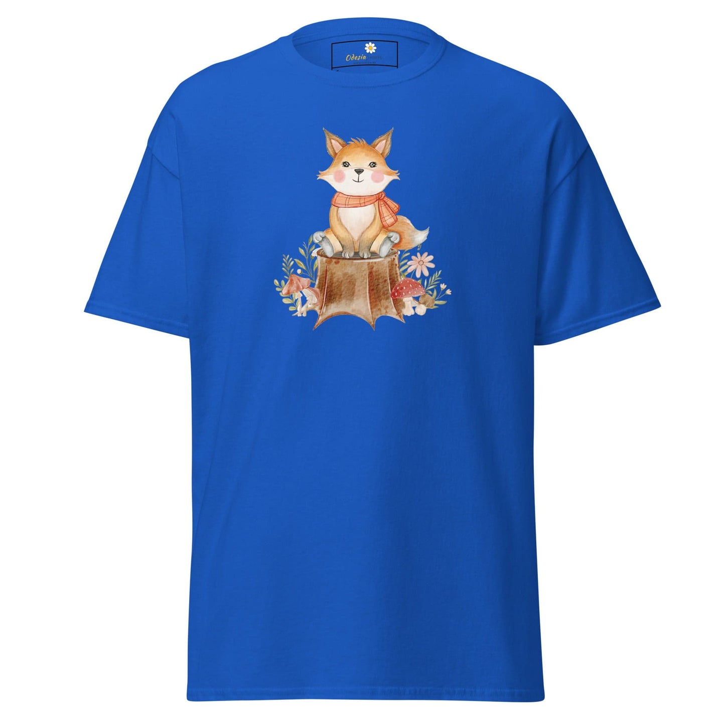 UNisex classic t-shirt - DRAWING FOX ON WOOD - REGULAR - Royal / S