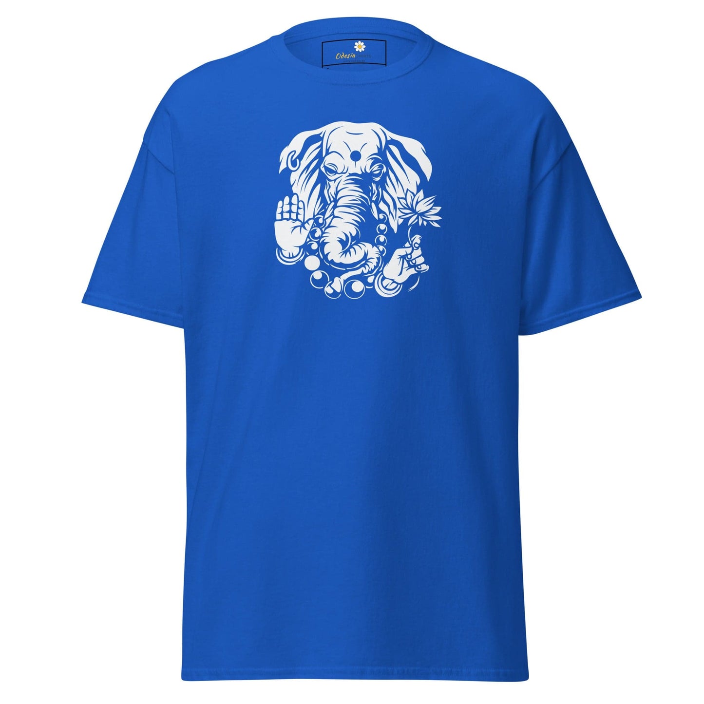 Blue T-shirt with white elephant graphic from T-SHIRT DESIGN TEE for Men and Women S-XL