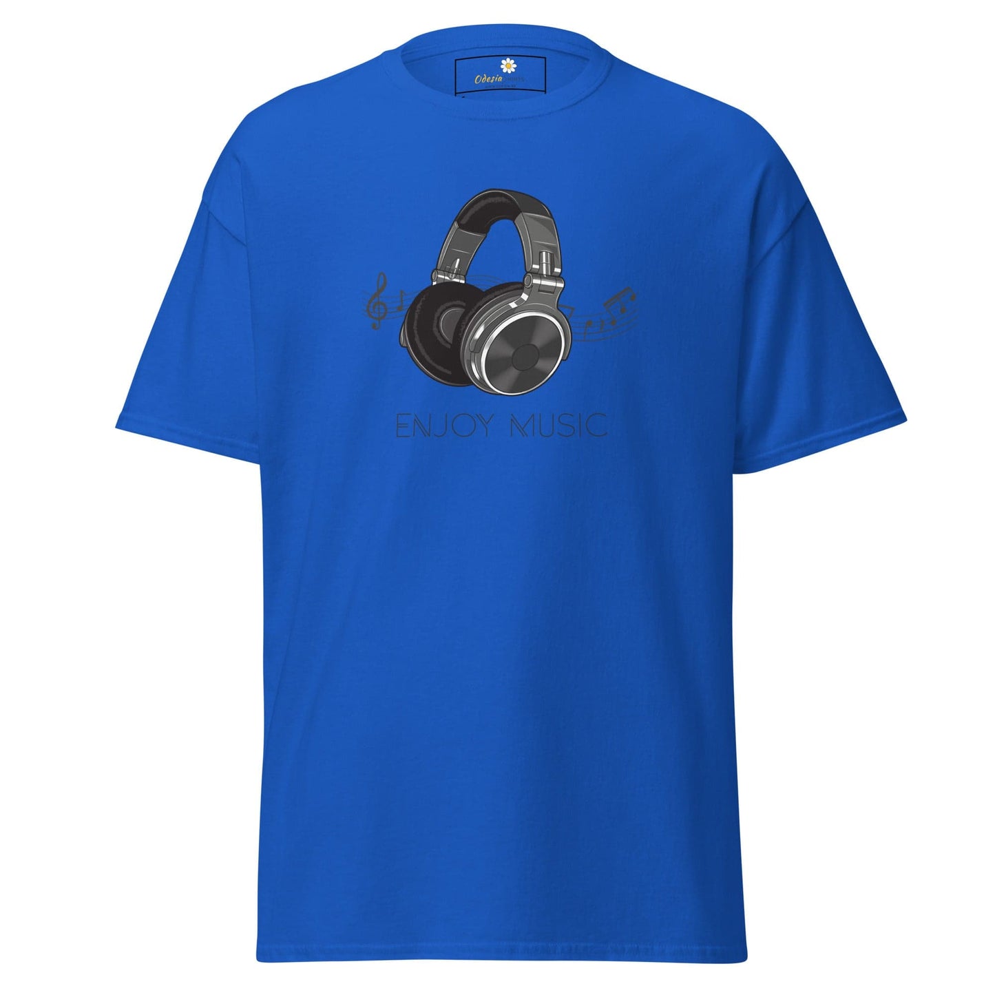 Blue T-Shirt with headphones graphic, perfect for Men and Women, sizes S to XL
