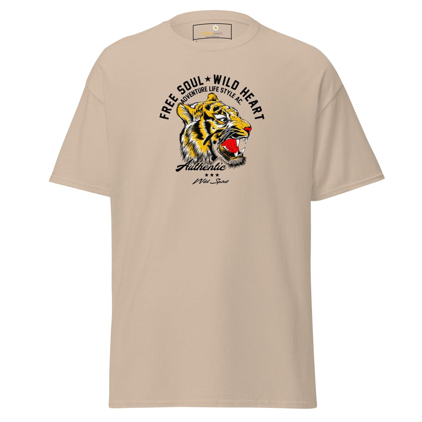 Beige T-shirt with tiger graphic for men and women in sizes S to XL