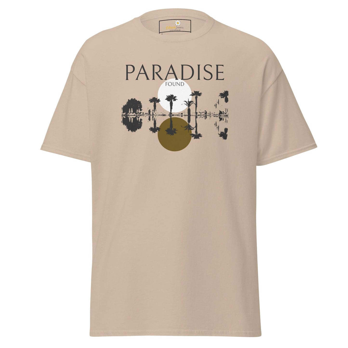 Beige T-shirt featuring palm tree graphic for Men and Women, available in S to XL sizes