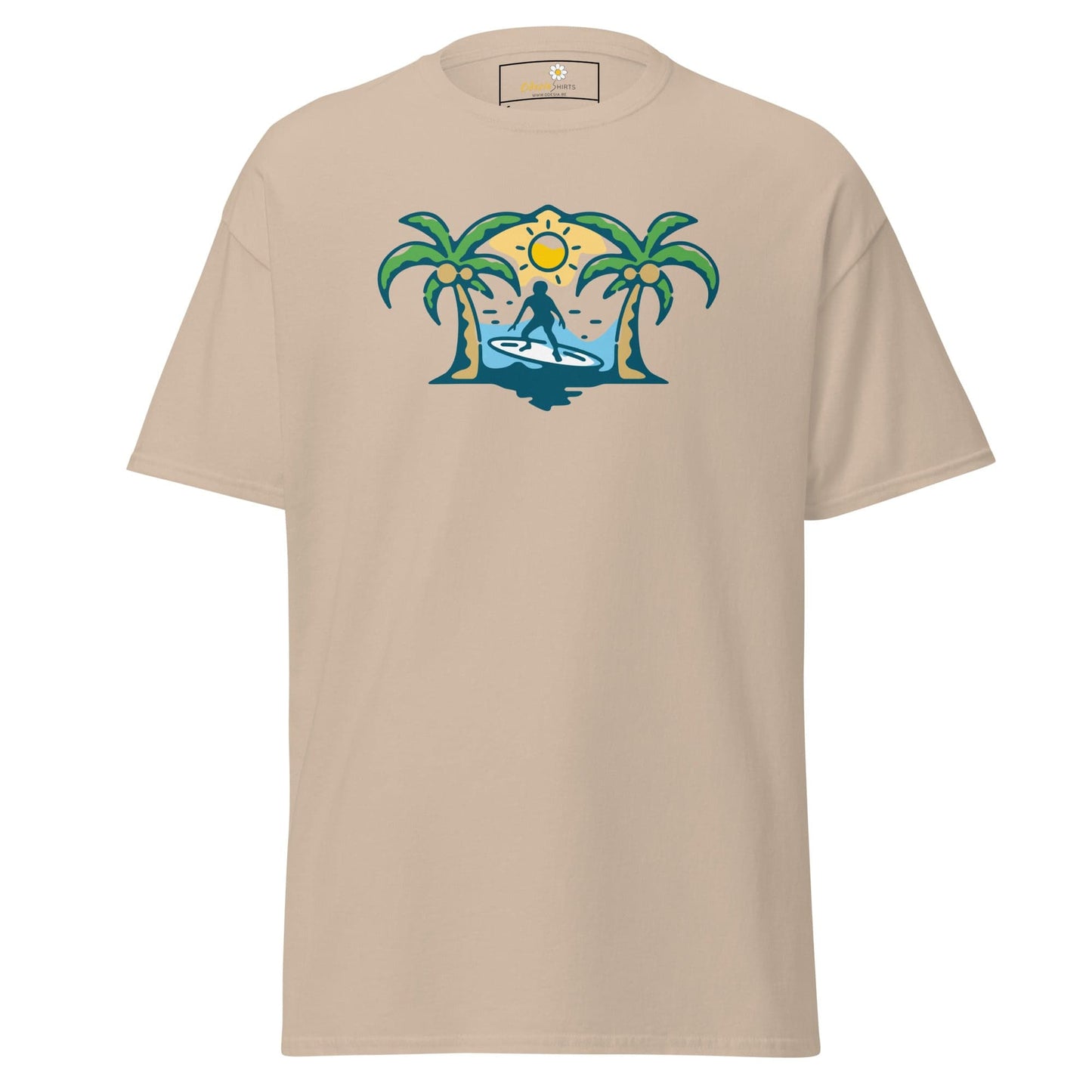 Beige T-shirt with surfer graphic for men and women in sizes S to XL