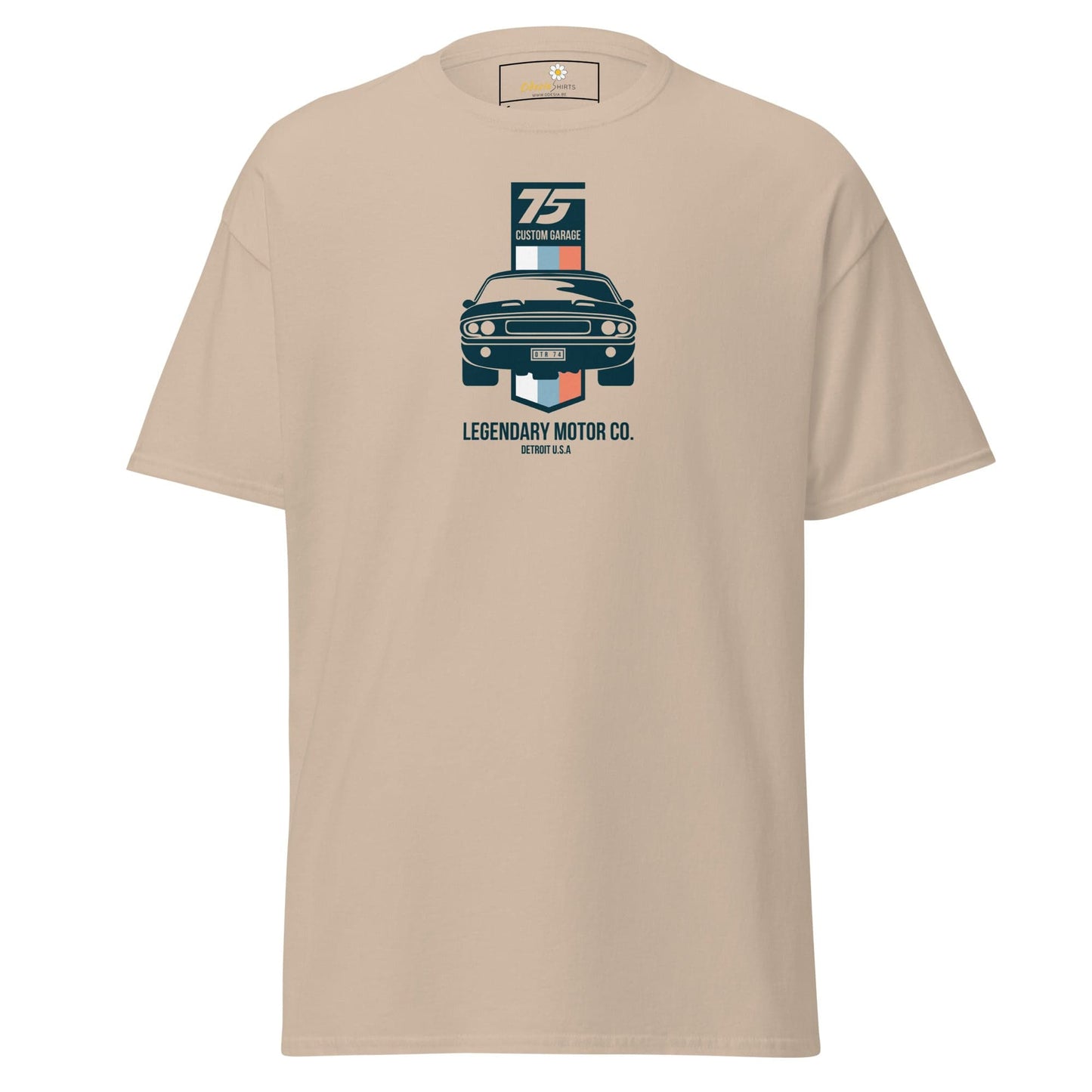 Beige T-shirt with car graphic from T-SHIRT DESIGN TEE for Men and Women in sizes S to XL