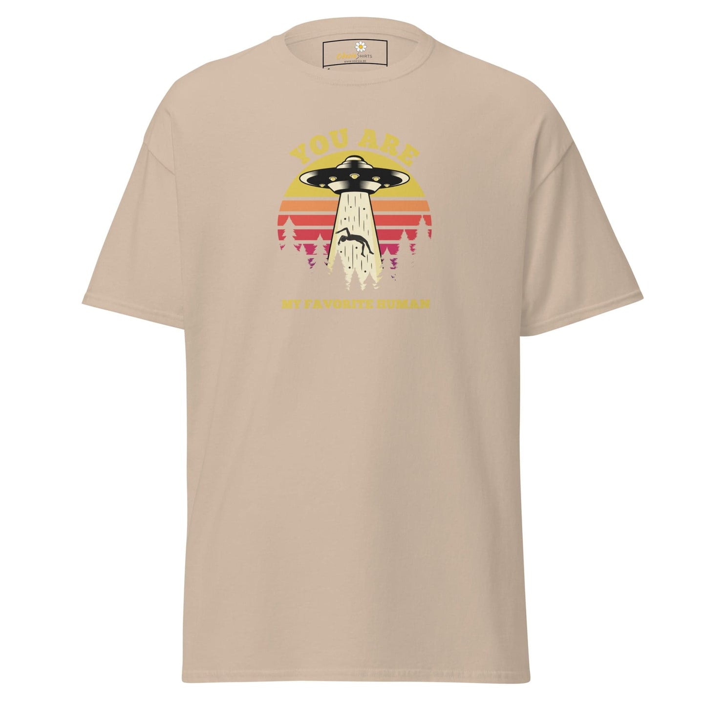 Beige T-shirt with alien abduction graphic from T-SHIRT DESIGN TEE collection