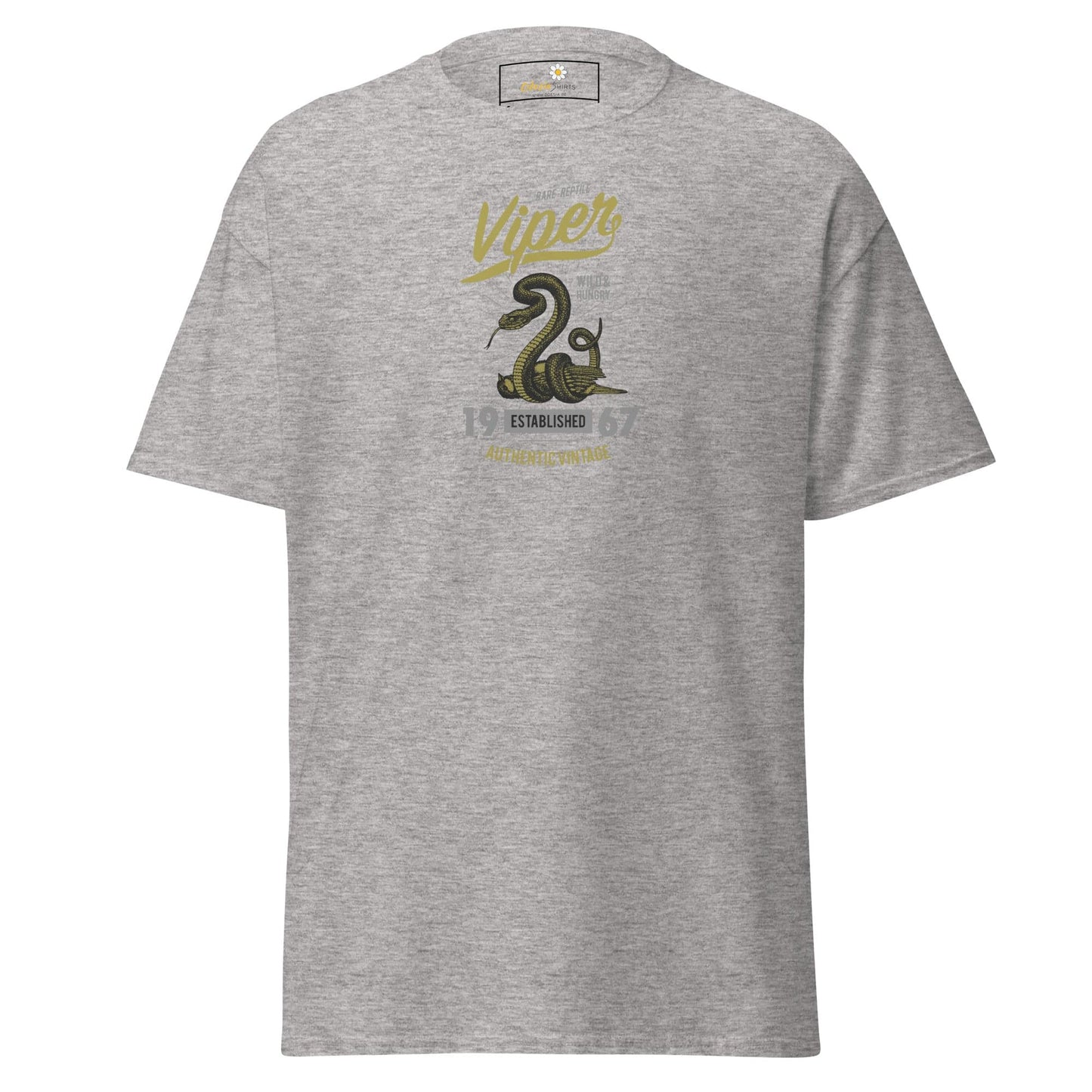 Gray t-shirt with snake graphic from T-SHIRT DESIGN TEE for Men and Women in sizes S to XL