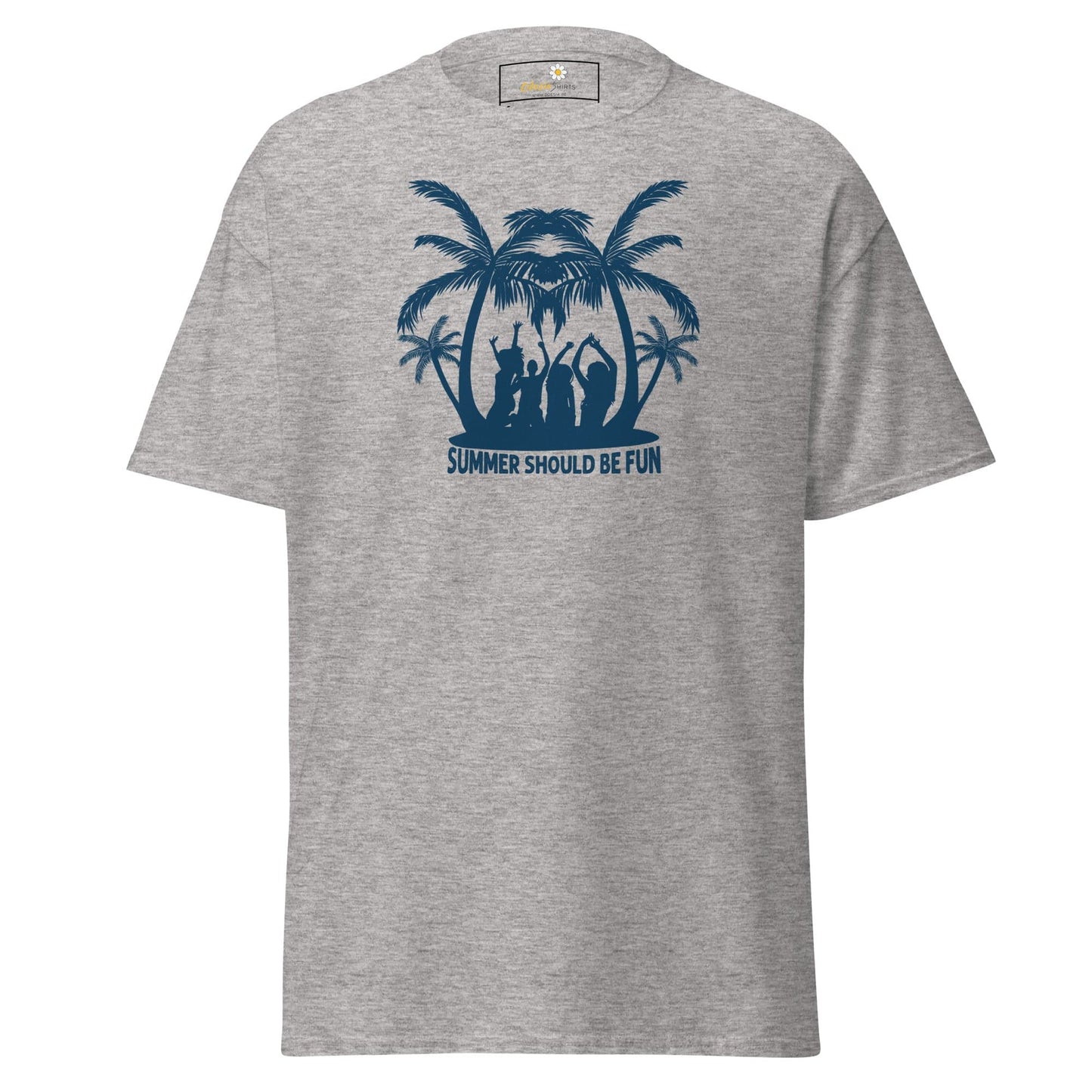 Gray T-shirt with summer-themed graphic for Men and Women available in S to XL sizes