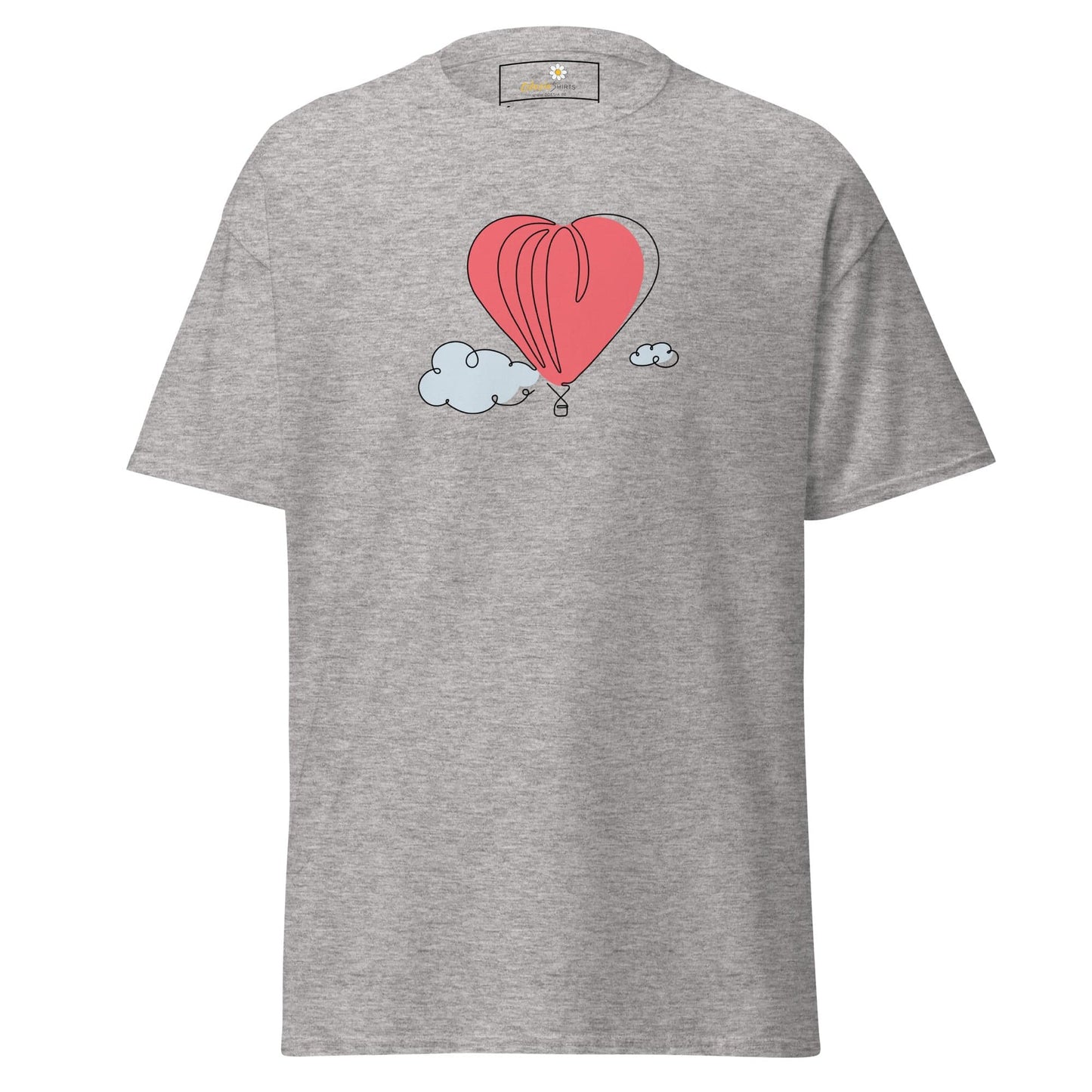 Gray T-shirt with heart balloon graphic for men and women in size S to XL