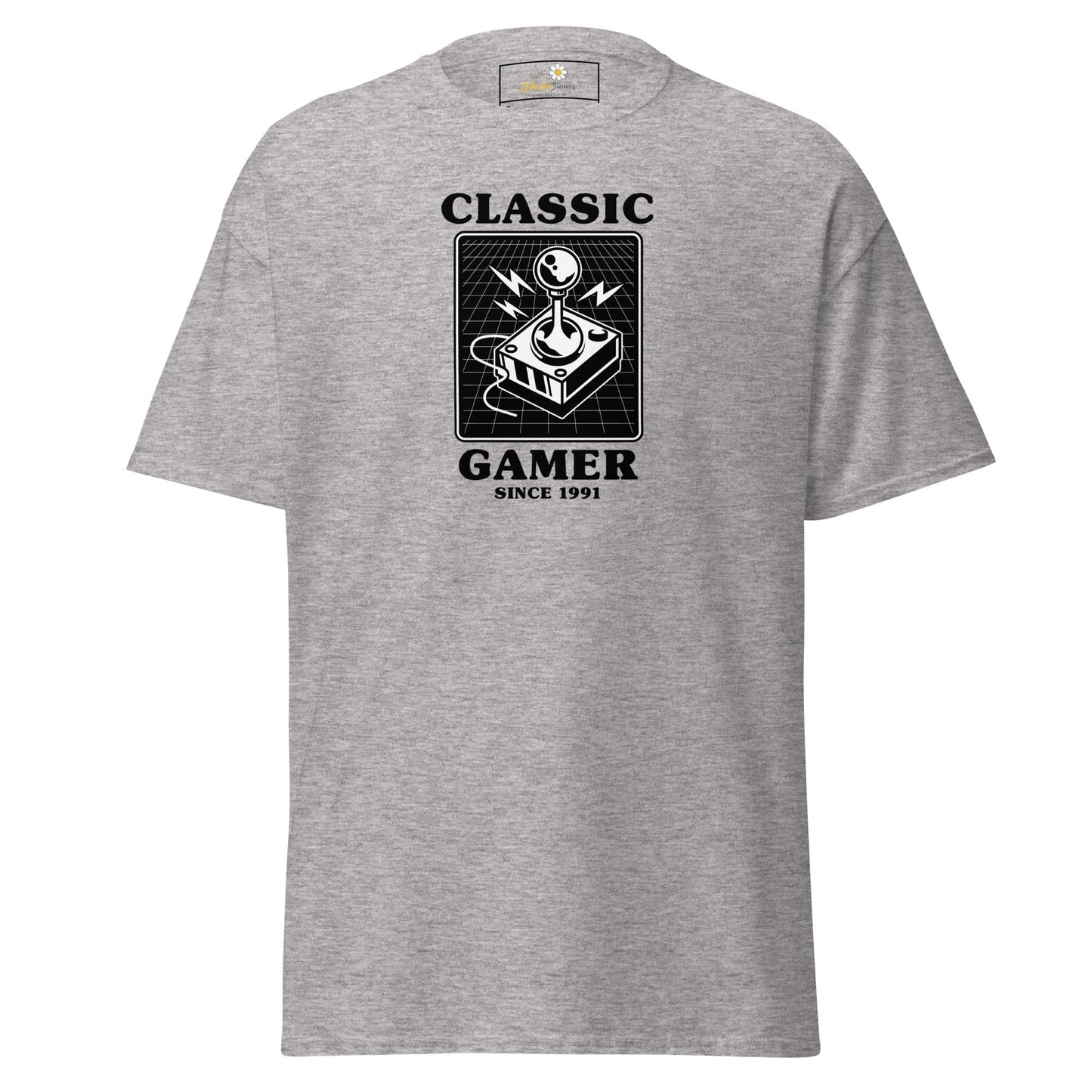 Gray T-shirt with Classic Gamer design for Men and Women available in sizes S to XL