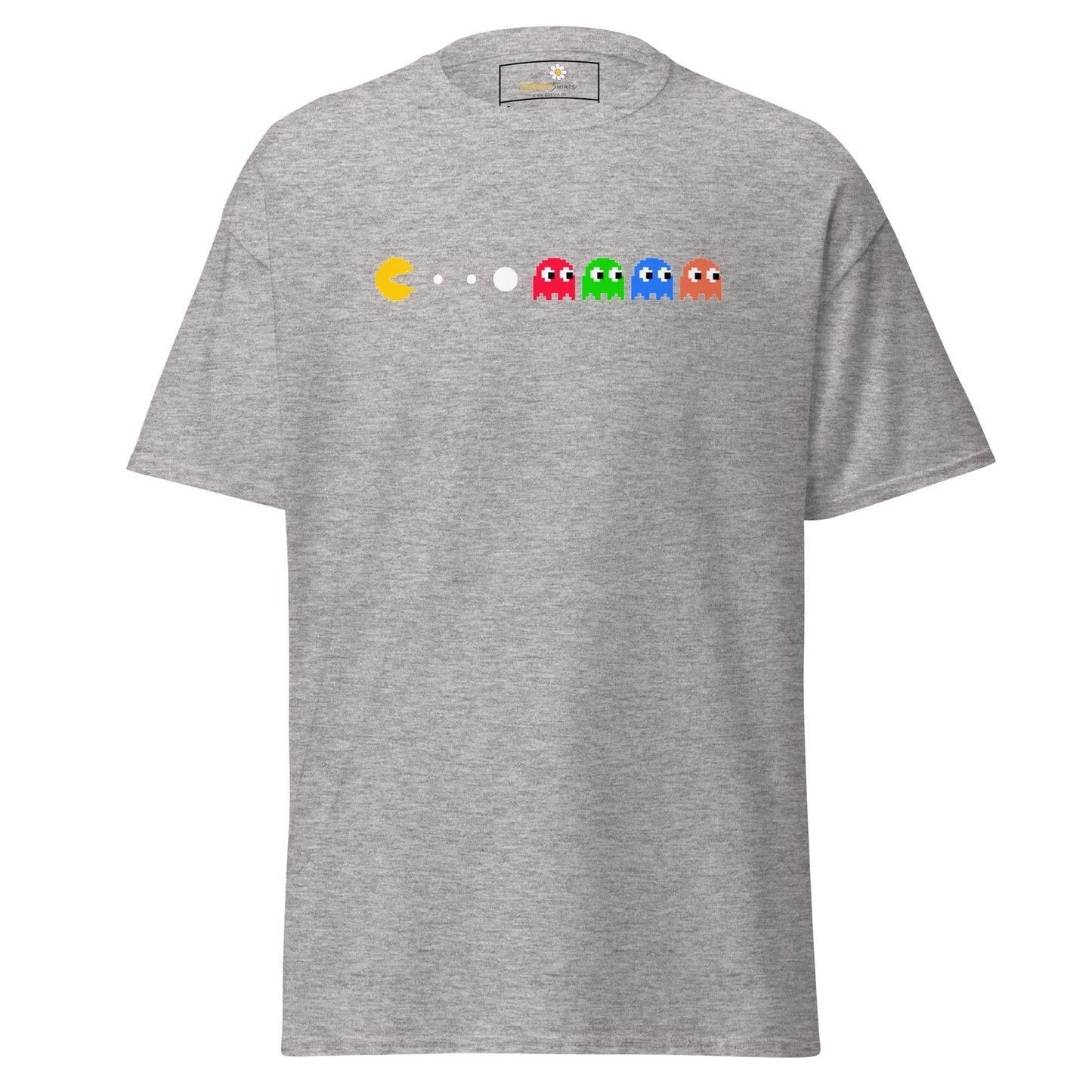 Gray T-shirt with Pac-Man design from T-SHIRT DESIGN TEE for Men and Women