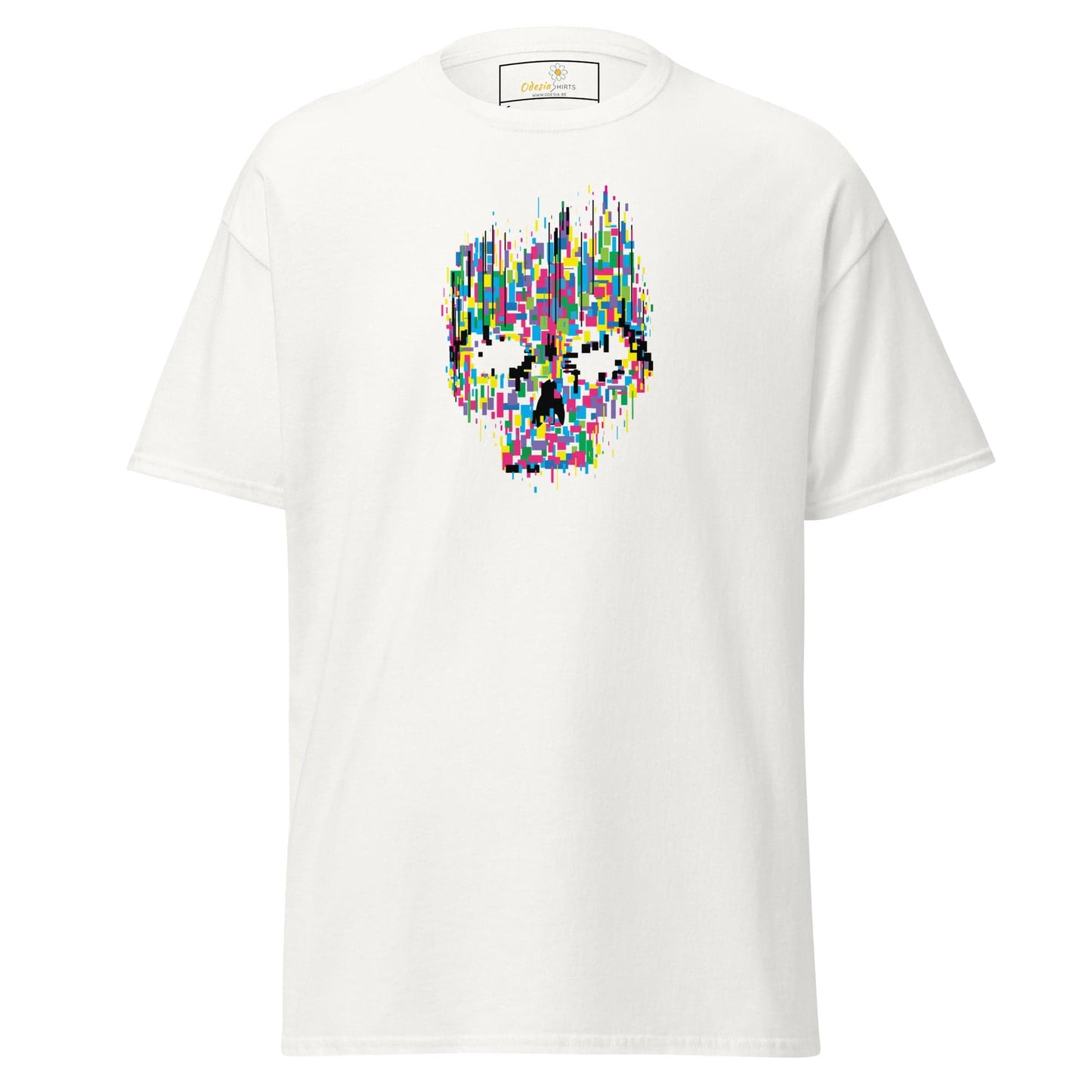 Unisex classic t-shirt - SKULL COLORFUL CUBES - REGULAR - White / S