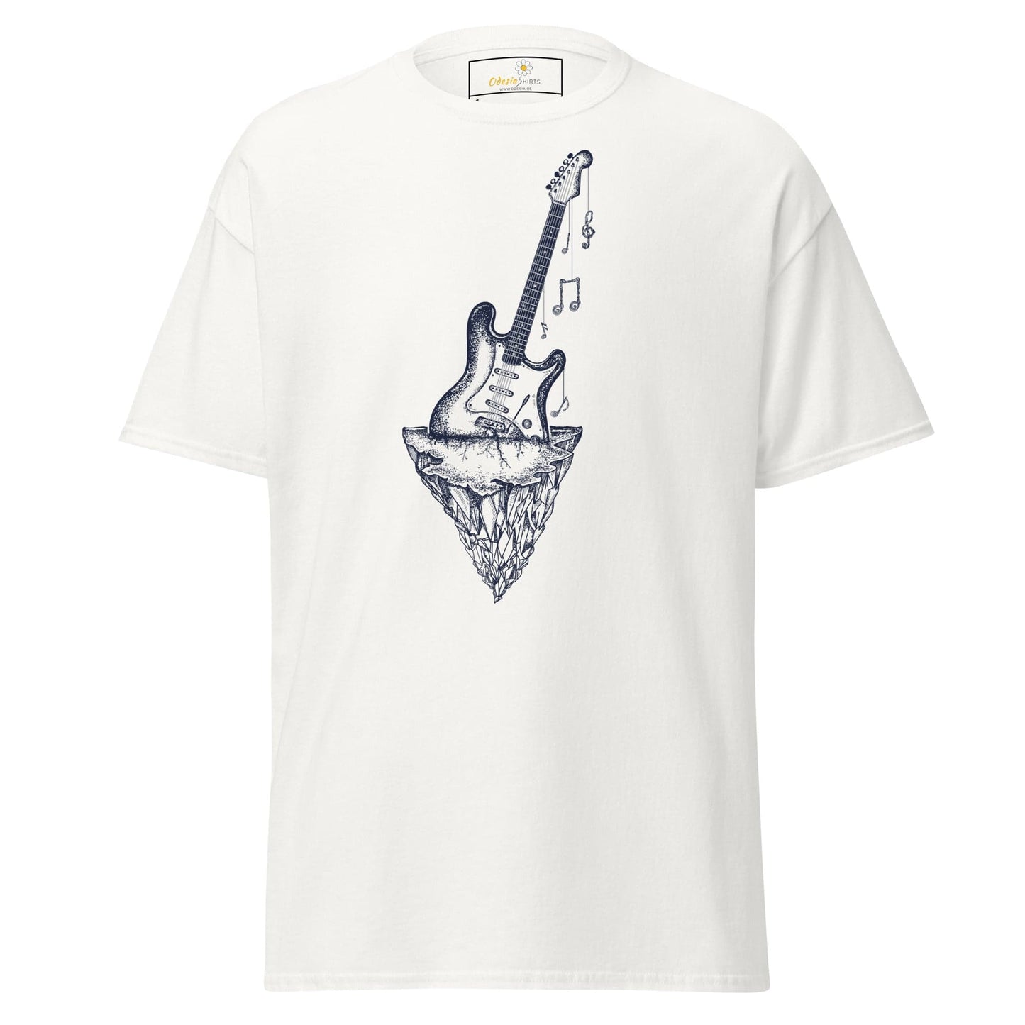 White T-shirt featuring guitar graphic from T-SHIRT DESIGN TEE for Men and Women