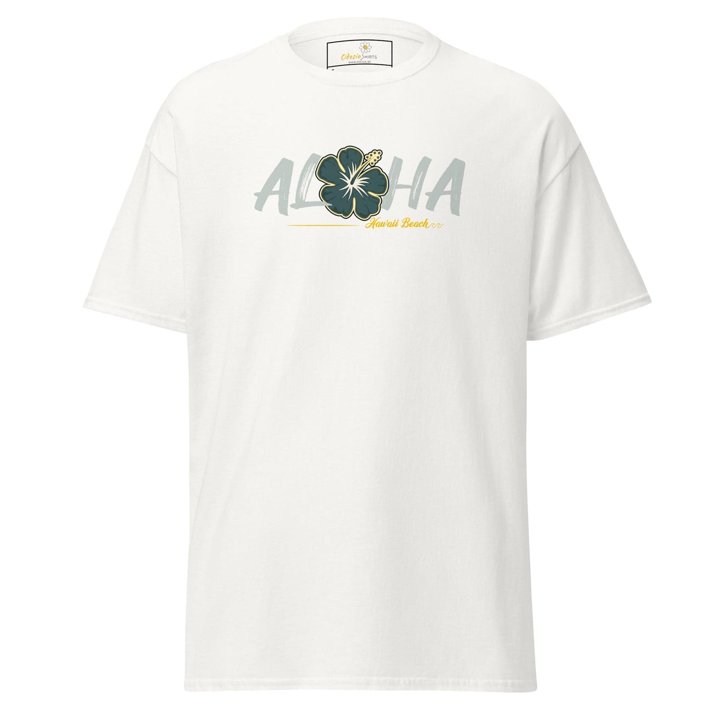 White T-shirt with floral design for men and women available in S to XL sizes