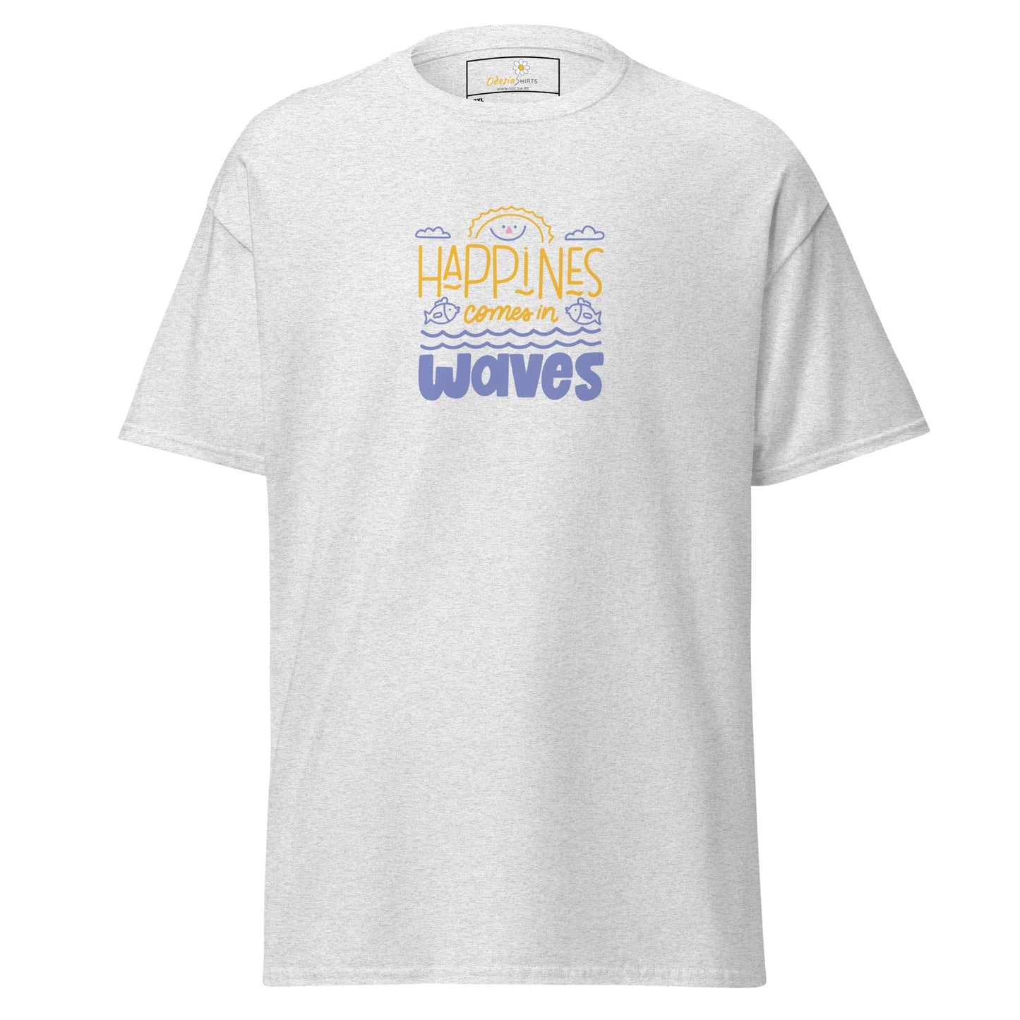White T-shirt with Happiness comes in waves design for Men and Women in 2XL to 5XL