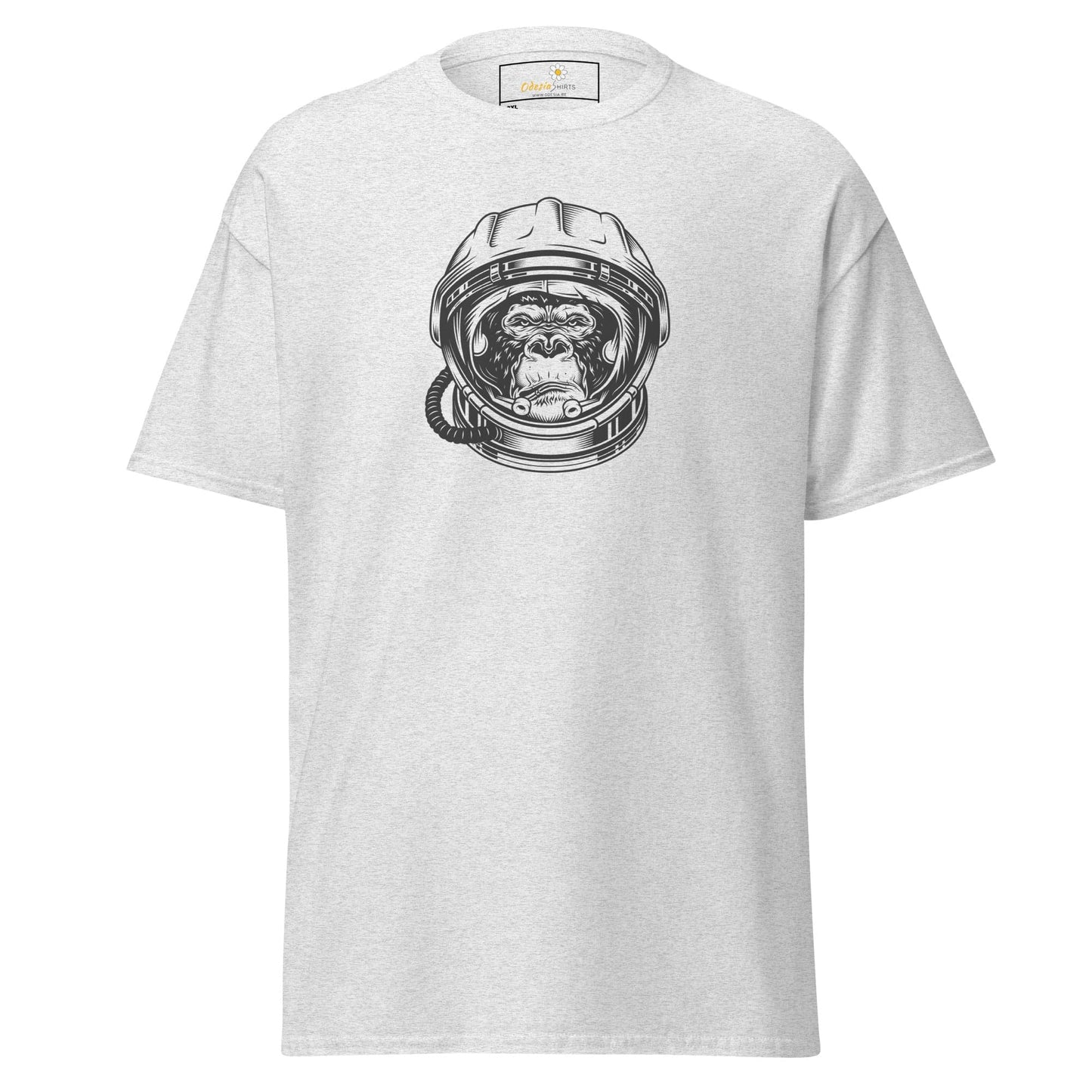 White T-shirt with astronaut monkey graphic for men and women in 2XL to 5XL sizes
