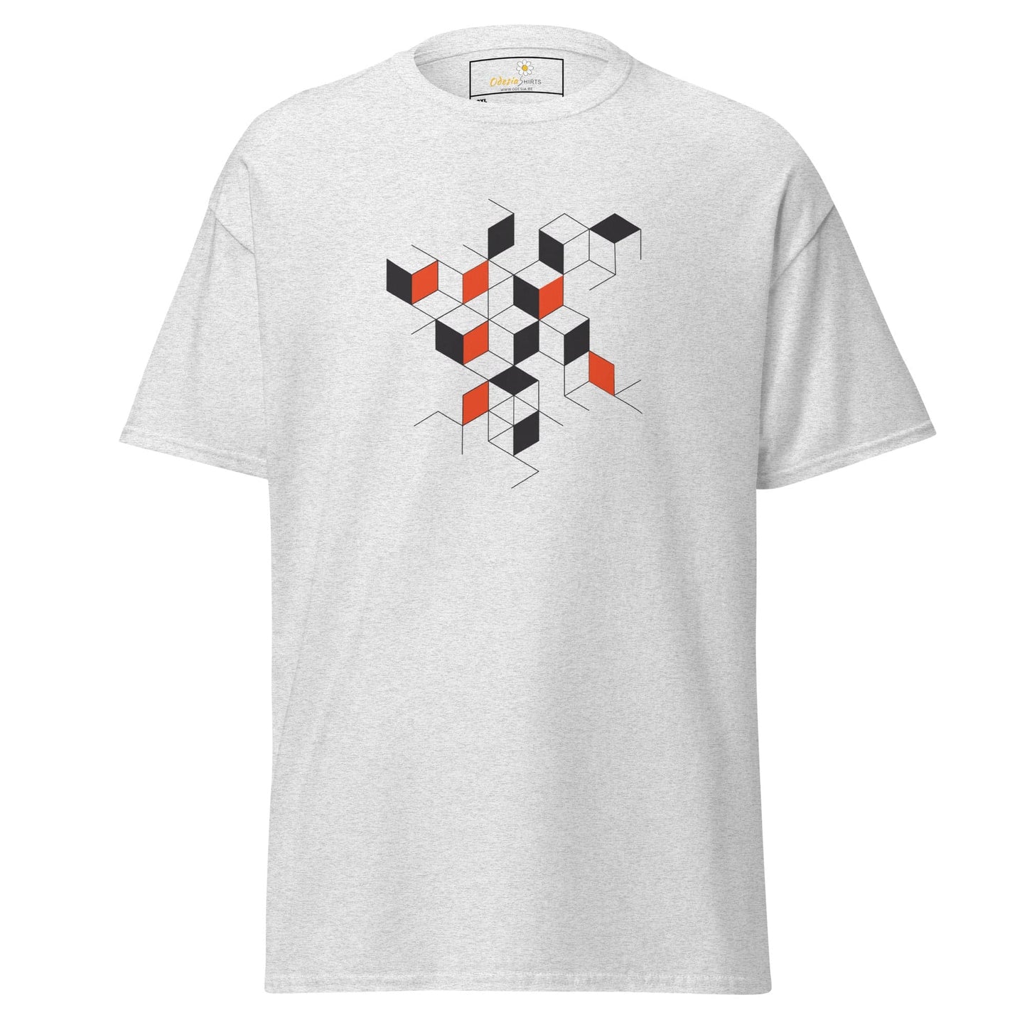 White T-shirt with geometric cube design for MEN and WOMEN in size 2XL to 5XL