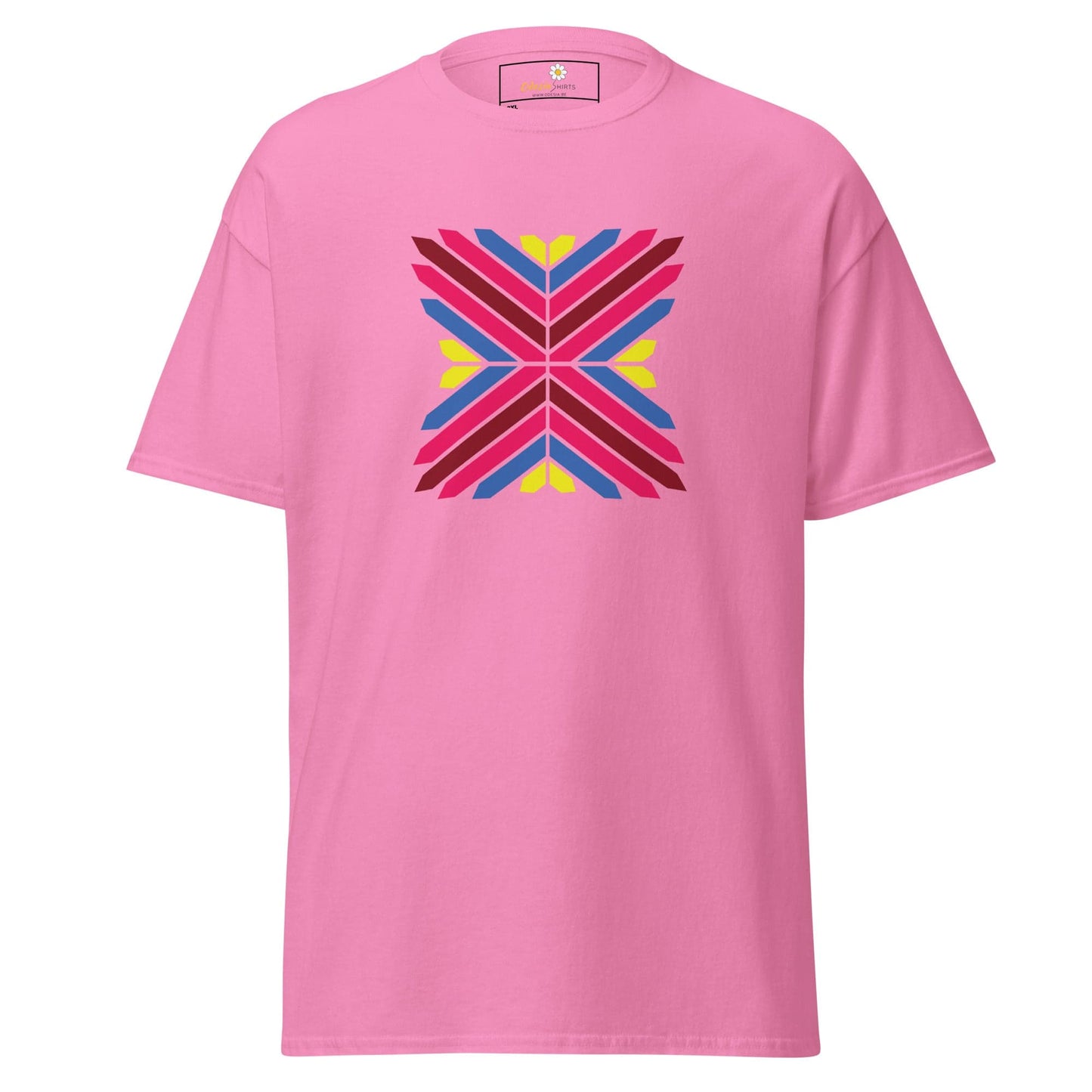 Pink T-Shirt with colorful geometric design for Men and Women in 2XL to 5XL sizes