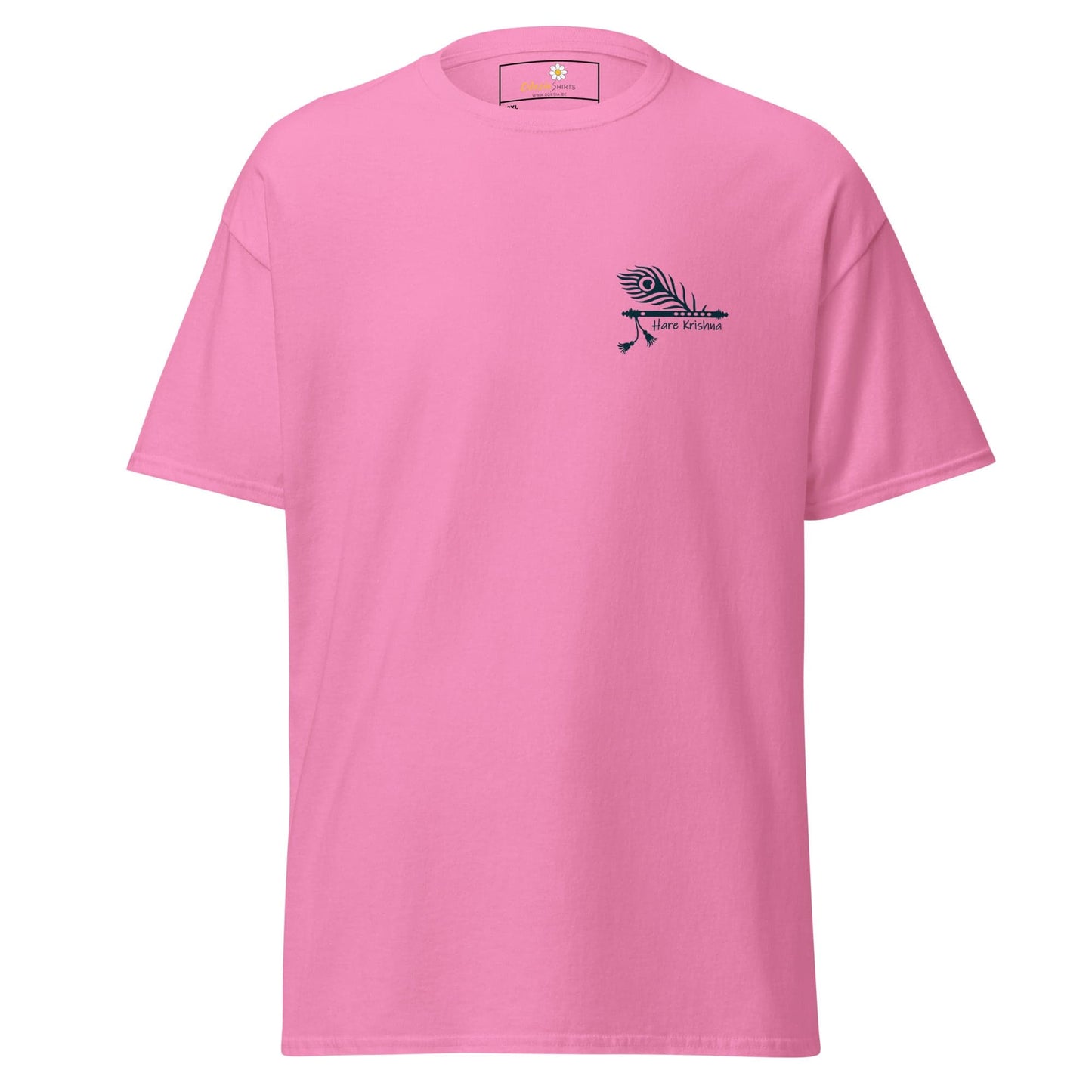 Pink T-shirt with peacock feather design for men and women in 2XL to 5XL sizes