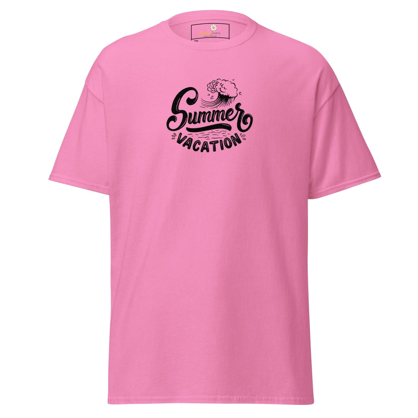 Pink T-shirt with Summer Vacation graphic for Men and Women in 2XL to 5XL sizes