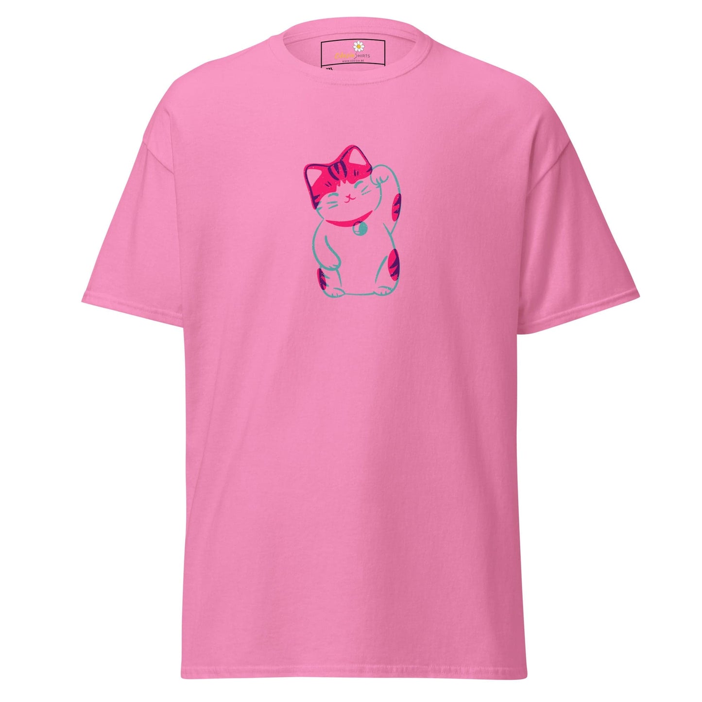 Pink T-shirt with a cat graphic for Men and Women available in 2XL to 5XL sizes