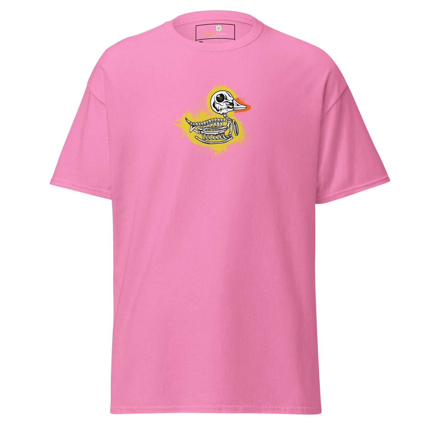 Pink T-shirt with duck skeleton design for men and women in sizes 2XL to 5XL