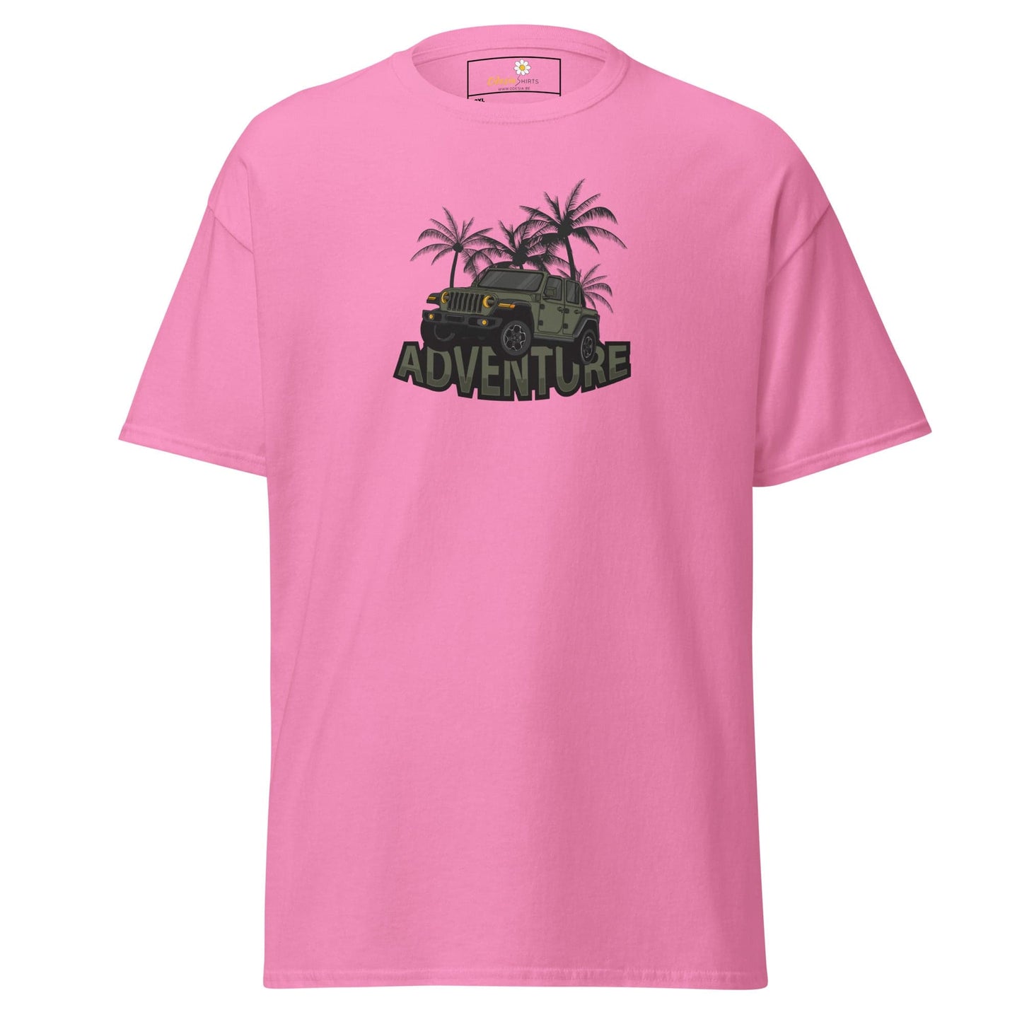 Pink T-shirt with adventure graphic for men and women in 2XL to 5XL sizes