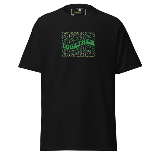 Black T-shirt with Together text, available in men and women sizes from 2XL to 5XL