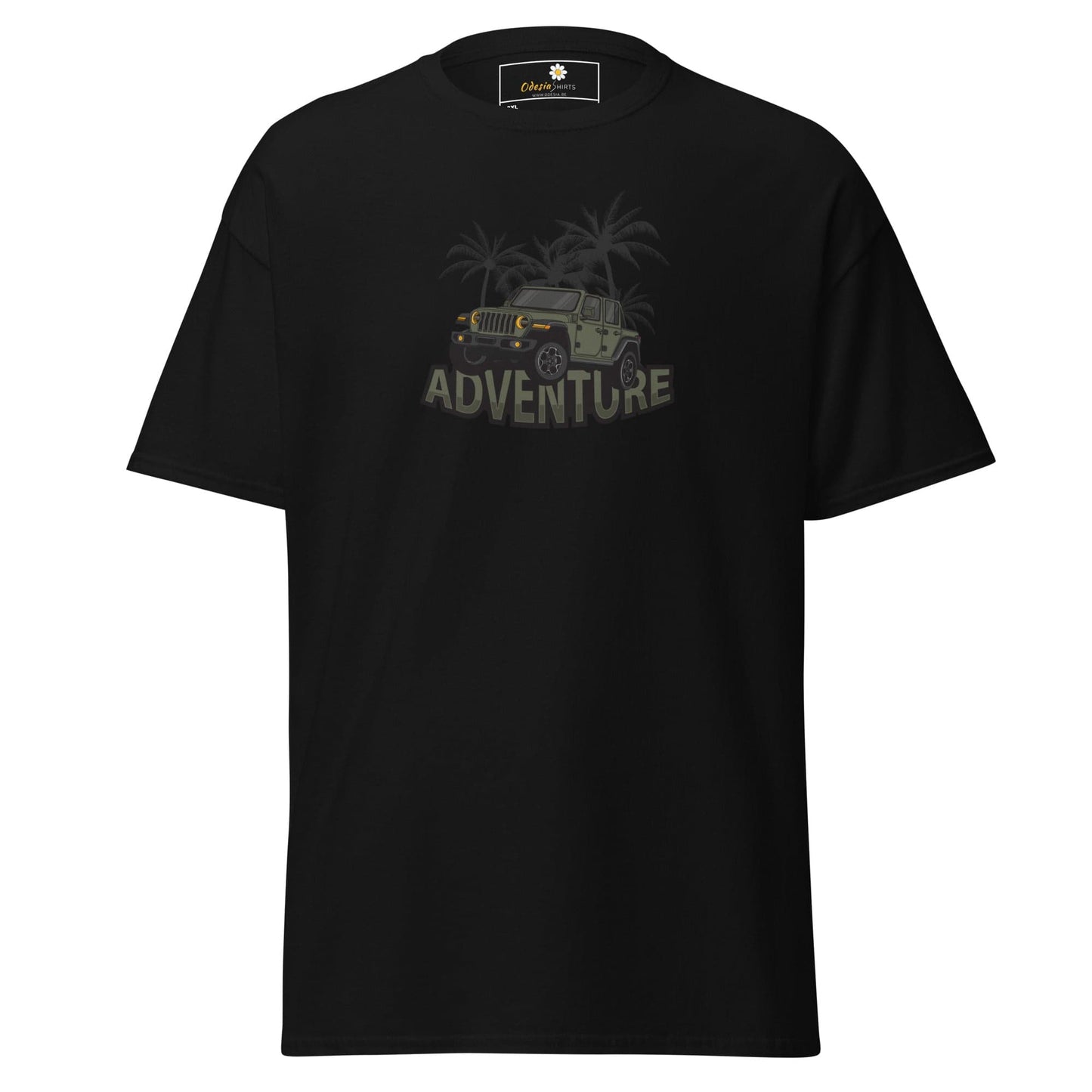 Black adventure graphic t-shirt for men and women in 2XL to 5XL sizes