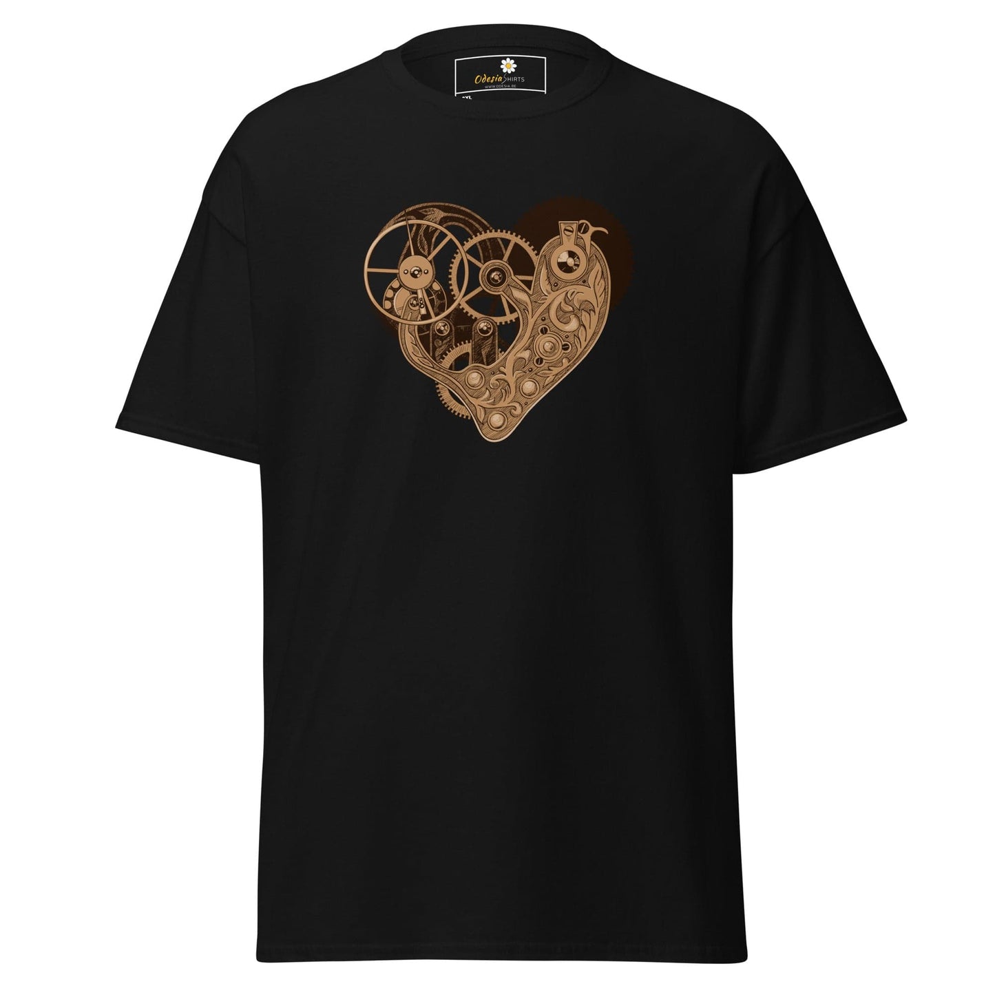 Black T-Shirt with Steampunk Heart Design for Men and Women in 2XL to 5XL sizes