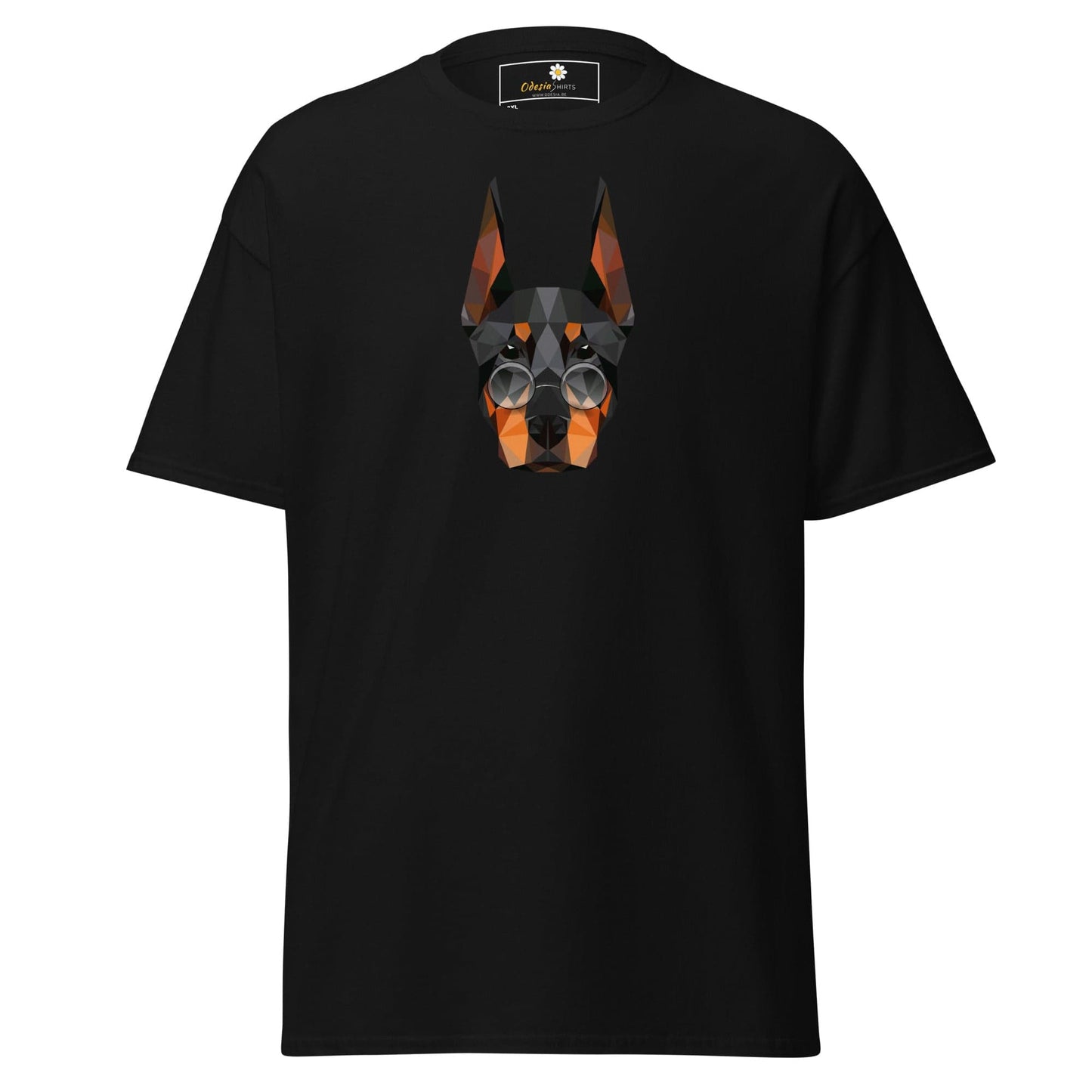 Black T-shirt with geometric dog design for men and women in larger sizes