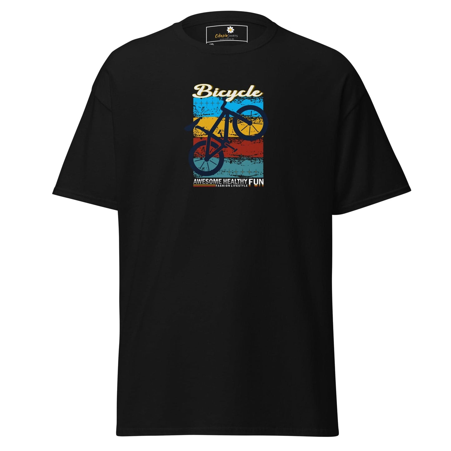 Black T-shirt with bicycle graphic for men and women in 2XL to 5XL sizes