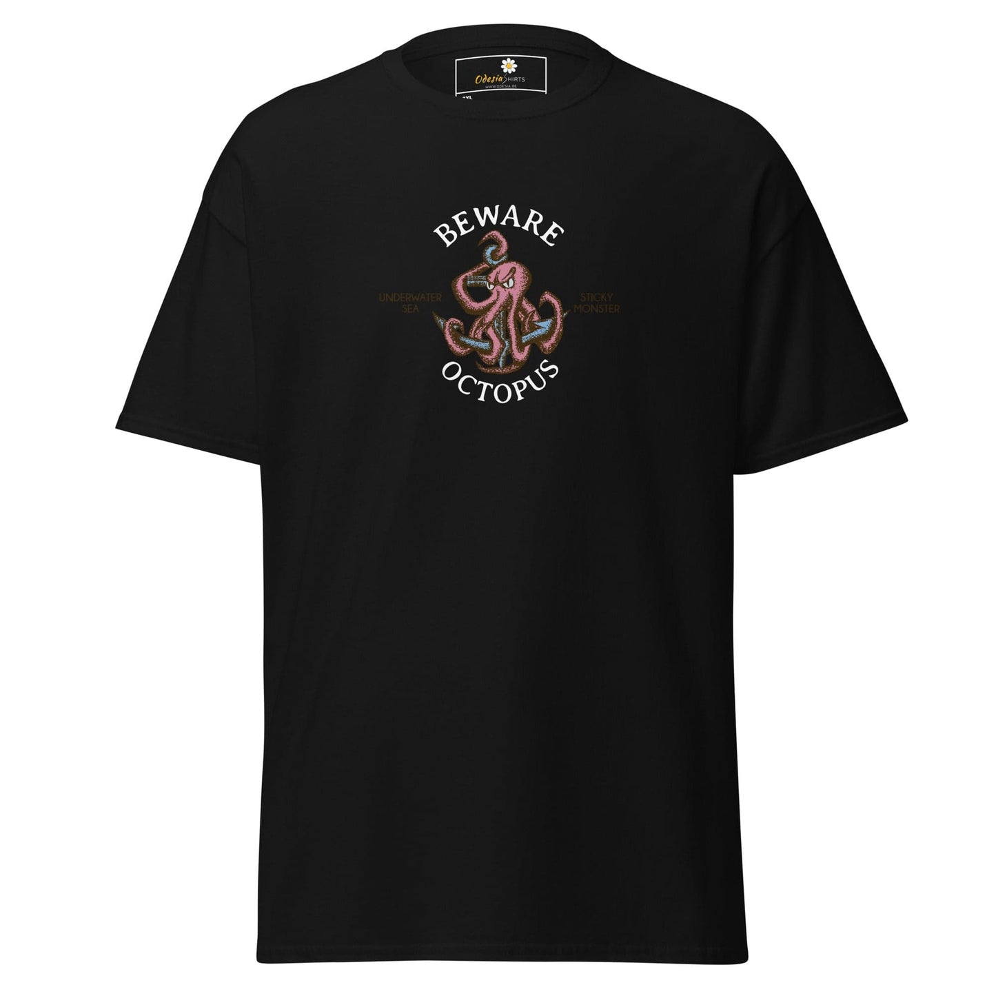 Black T-shirt with octopus graphic for men’s and women’s sizes 2XL to 5XL