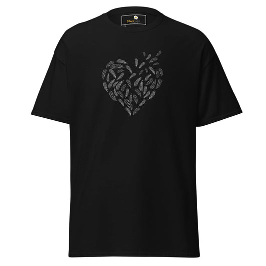 Black T-shirt with feather heart design from T-SHIRT DESIGN TEE for Men and Women in 2XL to 5XL