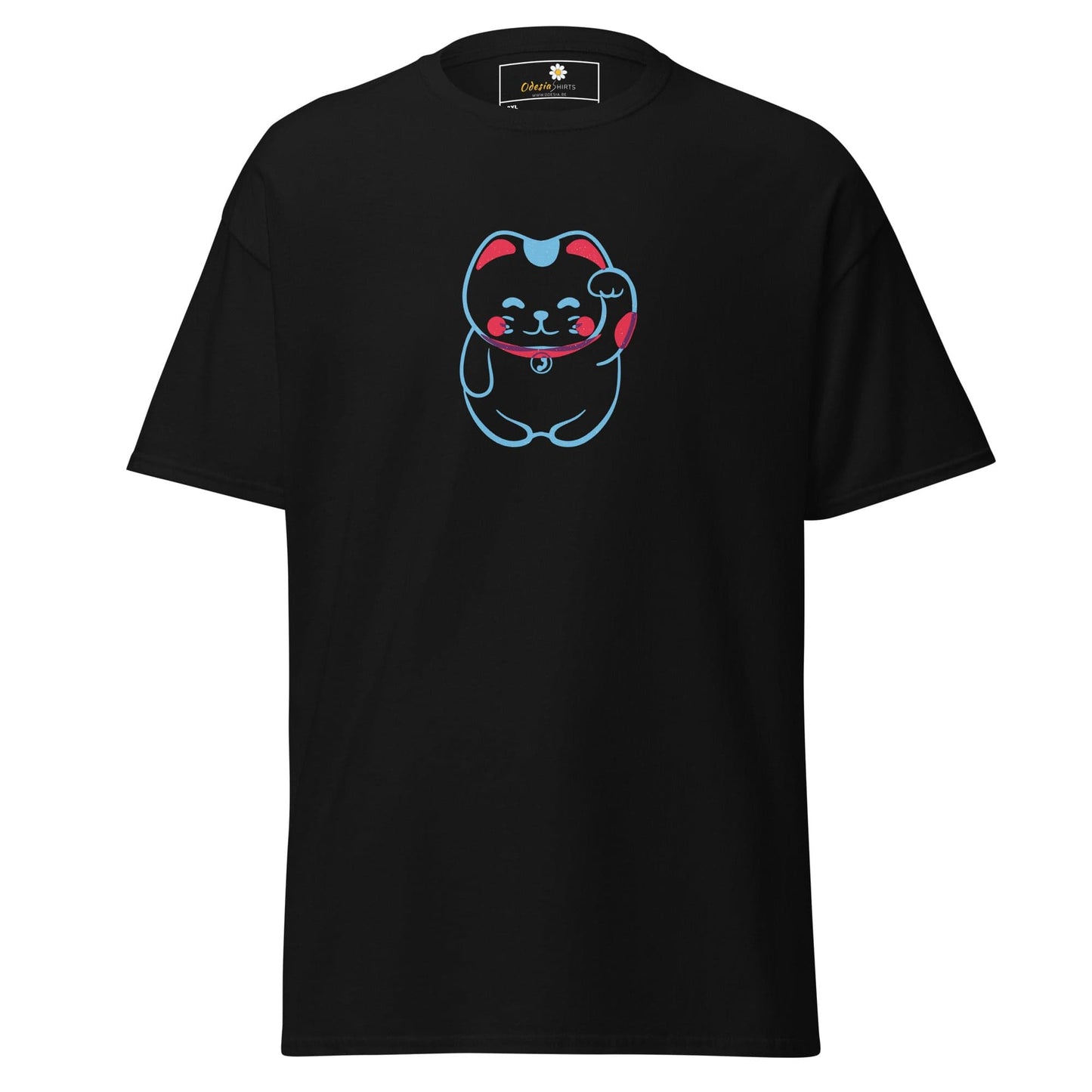 Black T-shirt with cartoon cat graphic from T-SHIRT DESIGN TEE for Men and Women