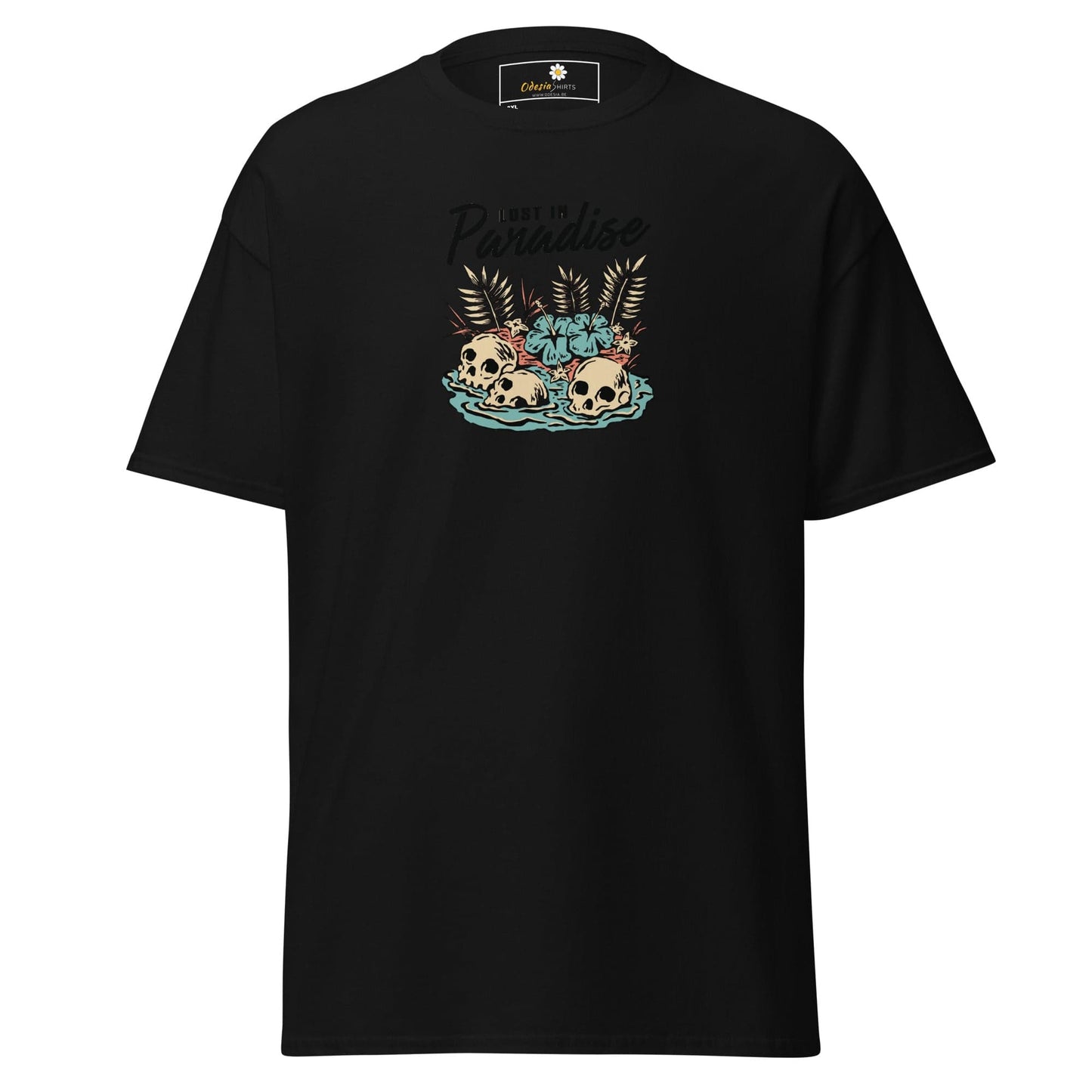 Black T-shirt with skull graphic from T-SHIRT DESIGN TEE for Men and Women in 2XL to 5XL