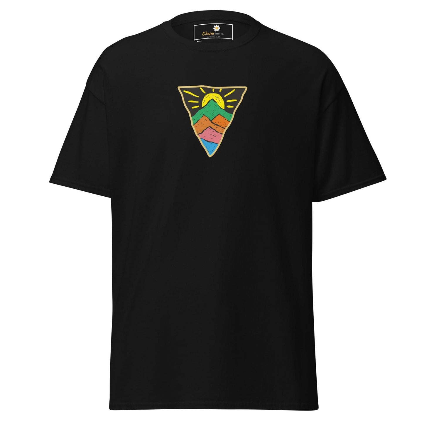 Black T-shirt with mountain graphic, suitable for Men and Women, sizes 2XL to 5XL