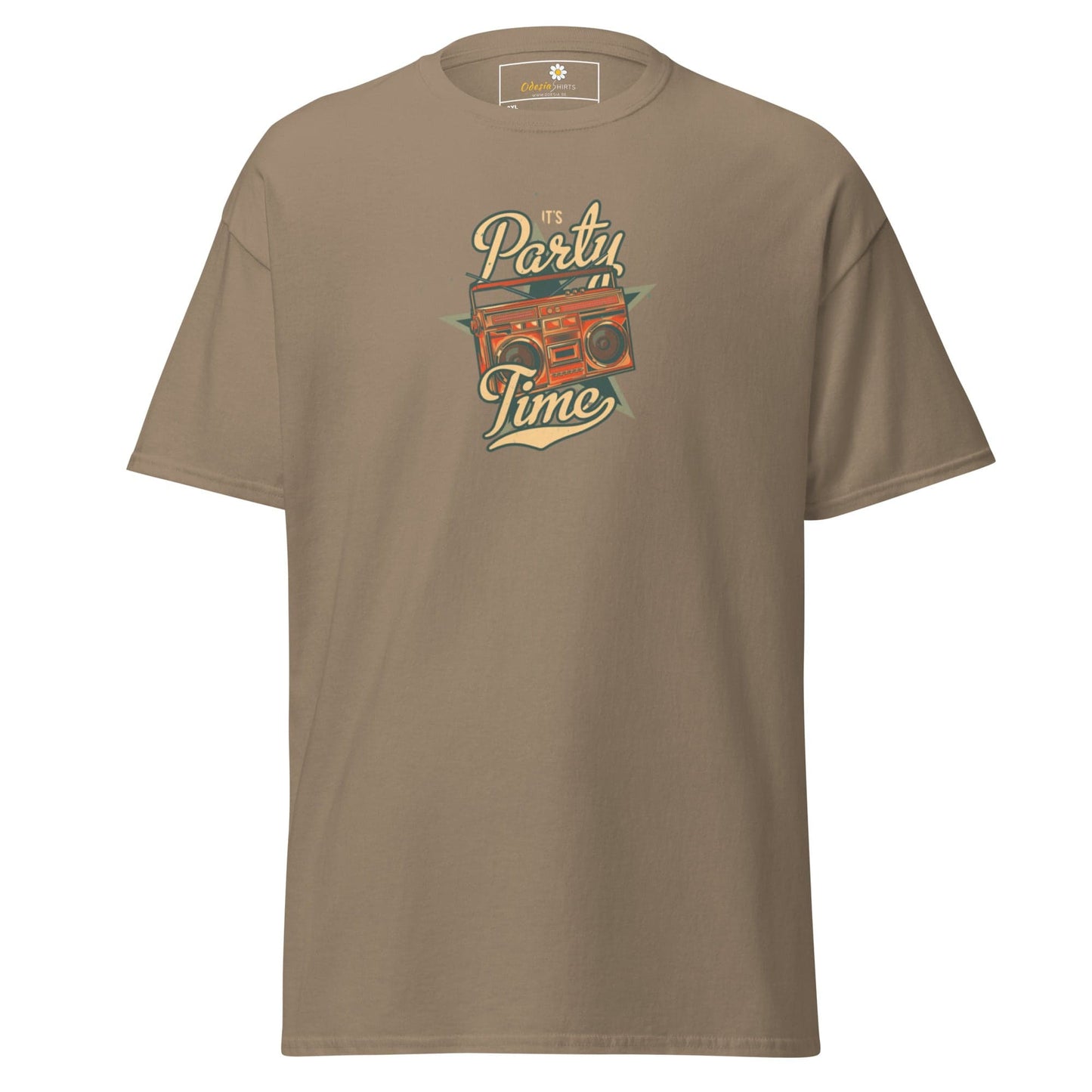 Khaki T-shirt with boombox graphic for men and women in 2XL to 5XL sizes