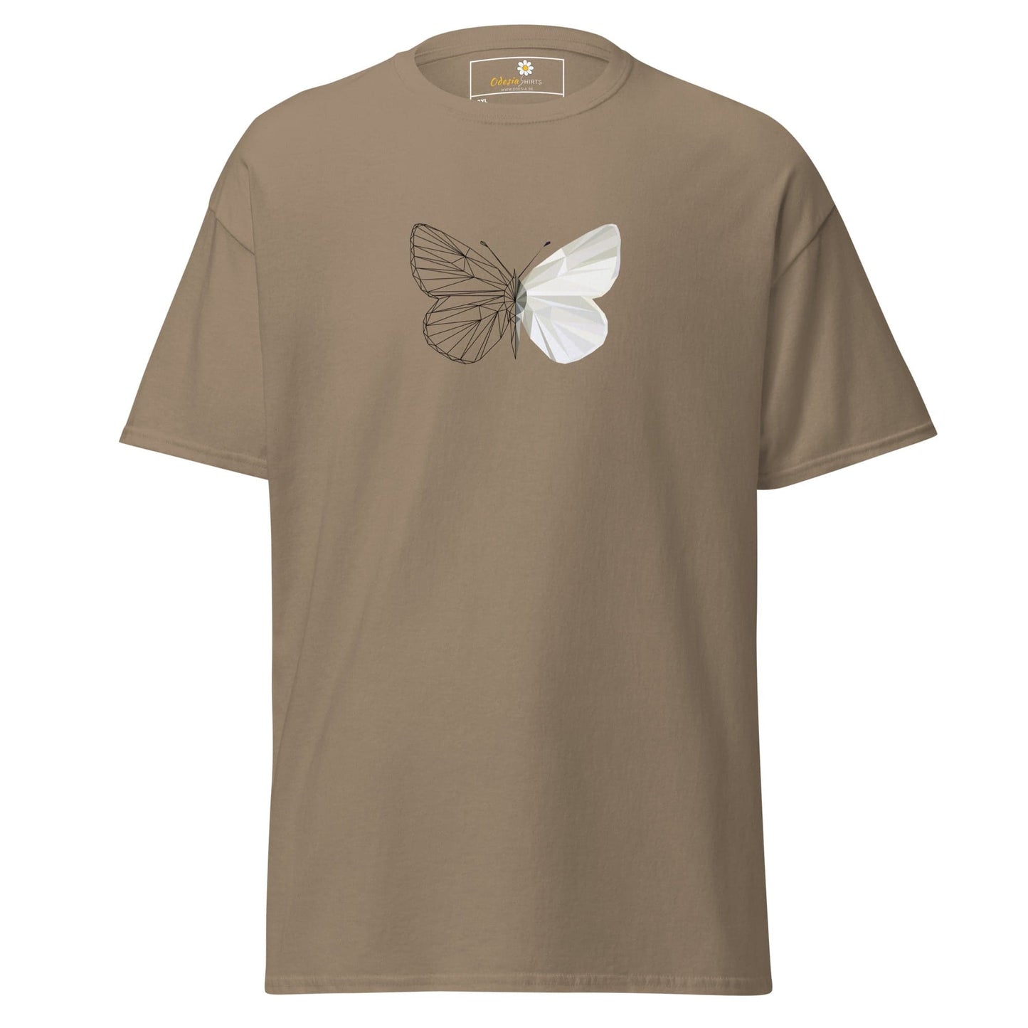 Khaki T-shirt with butterfly design for men and women in 2XL to 5XL sizes