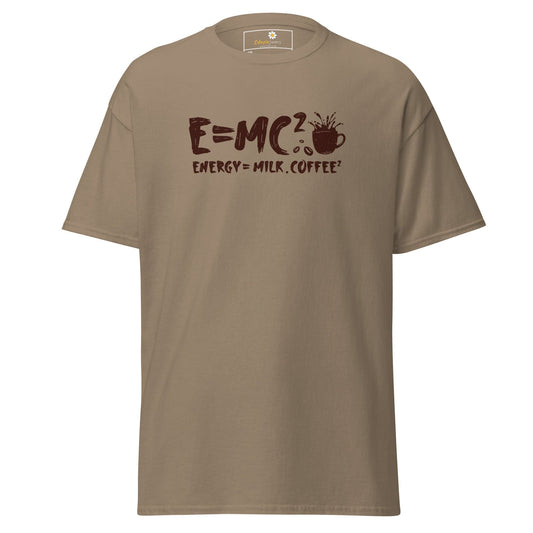 Khaki t-shirt with a coffee-themed equation.