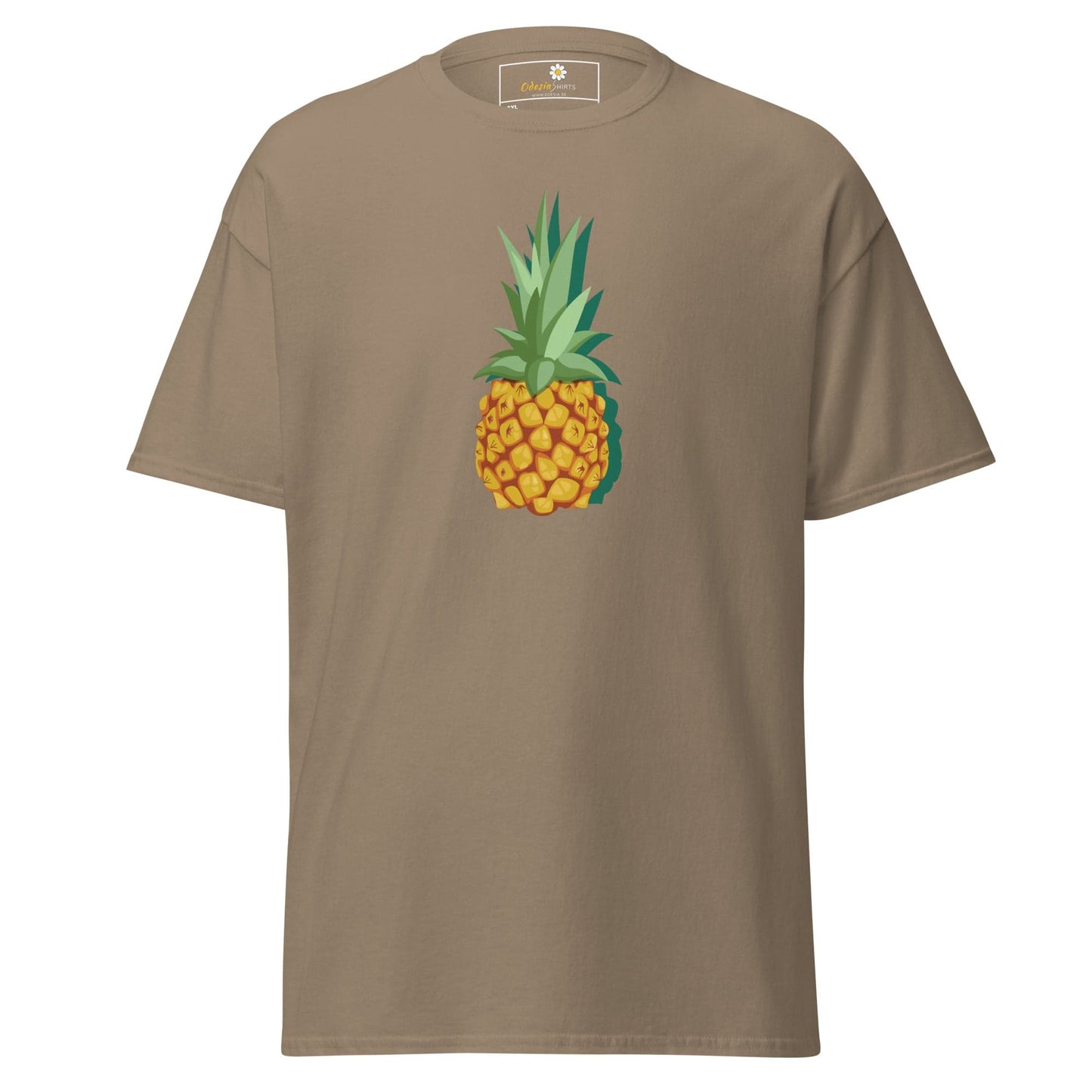 Khaki T-shirt with pineapple graphic, men’s and women’s design in 2XL to 5XL sizes