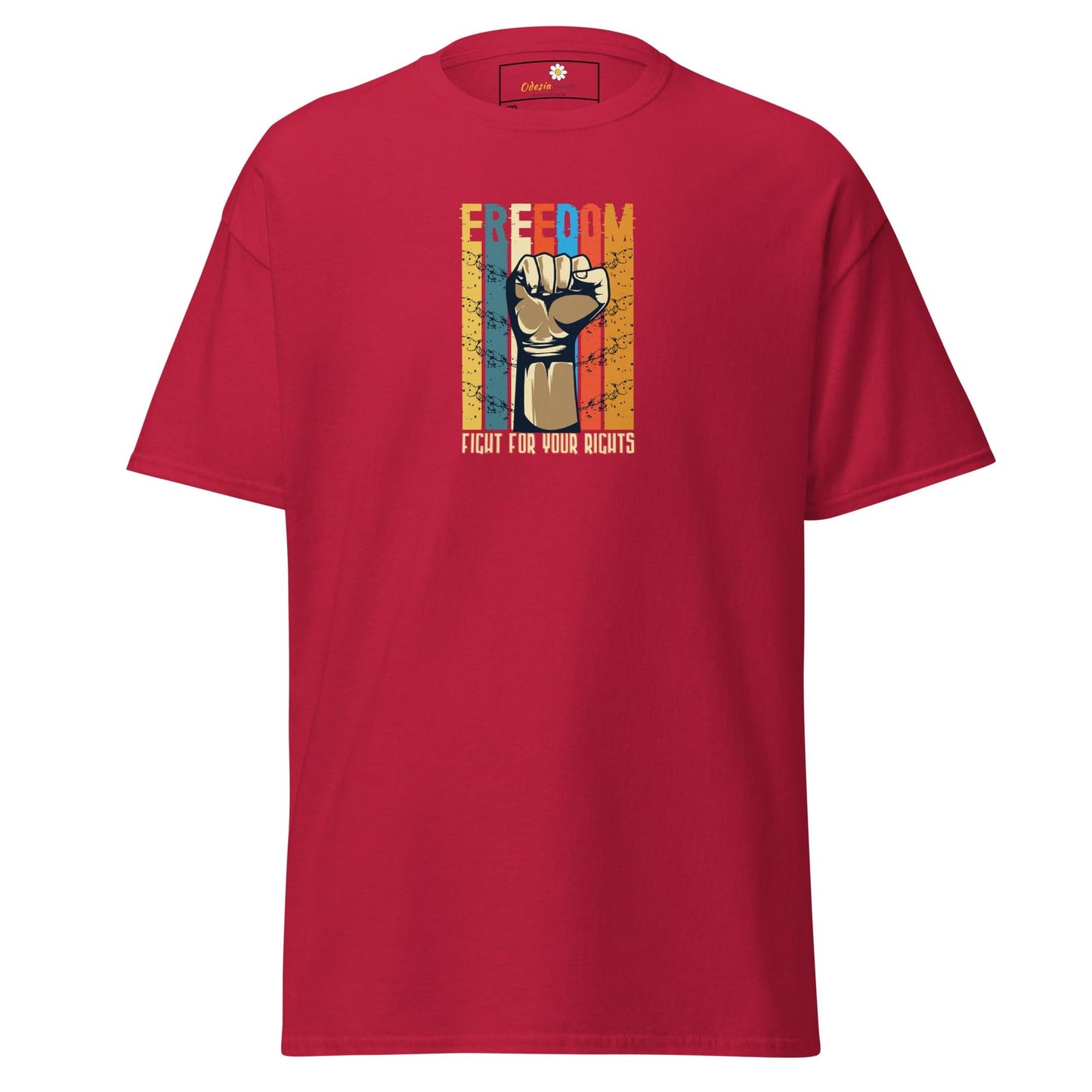 Red T-shirt with freedom fist graphic for men and women in sizes 2XL to 5XL