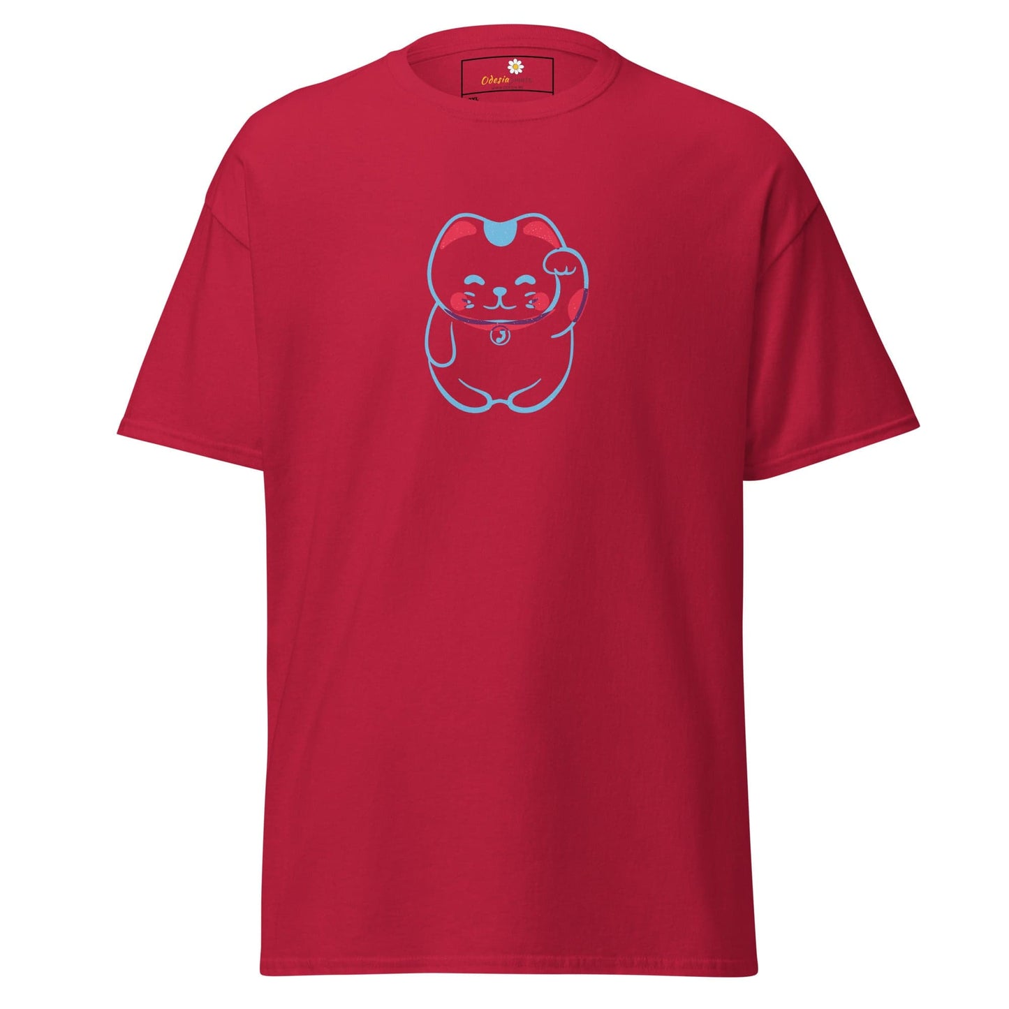 Red T-shirt with cartoon cat graphic from T-SHIRT DESIGN TEE for Men and Women in 2XL to 5XL