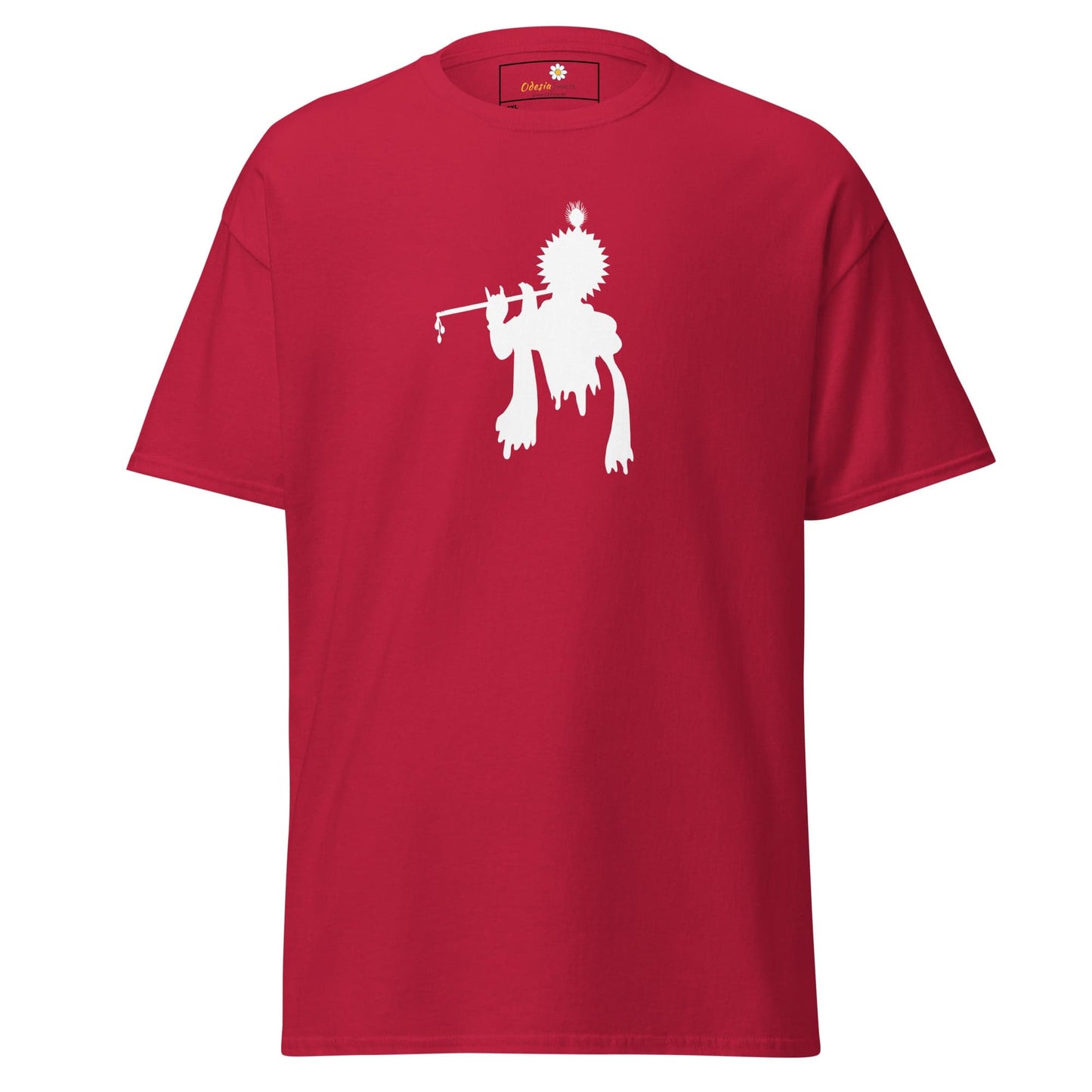 Red T-shirt with white Krishna graphic, suitable for Men and Women, [2XL-5XL]