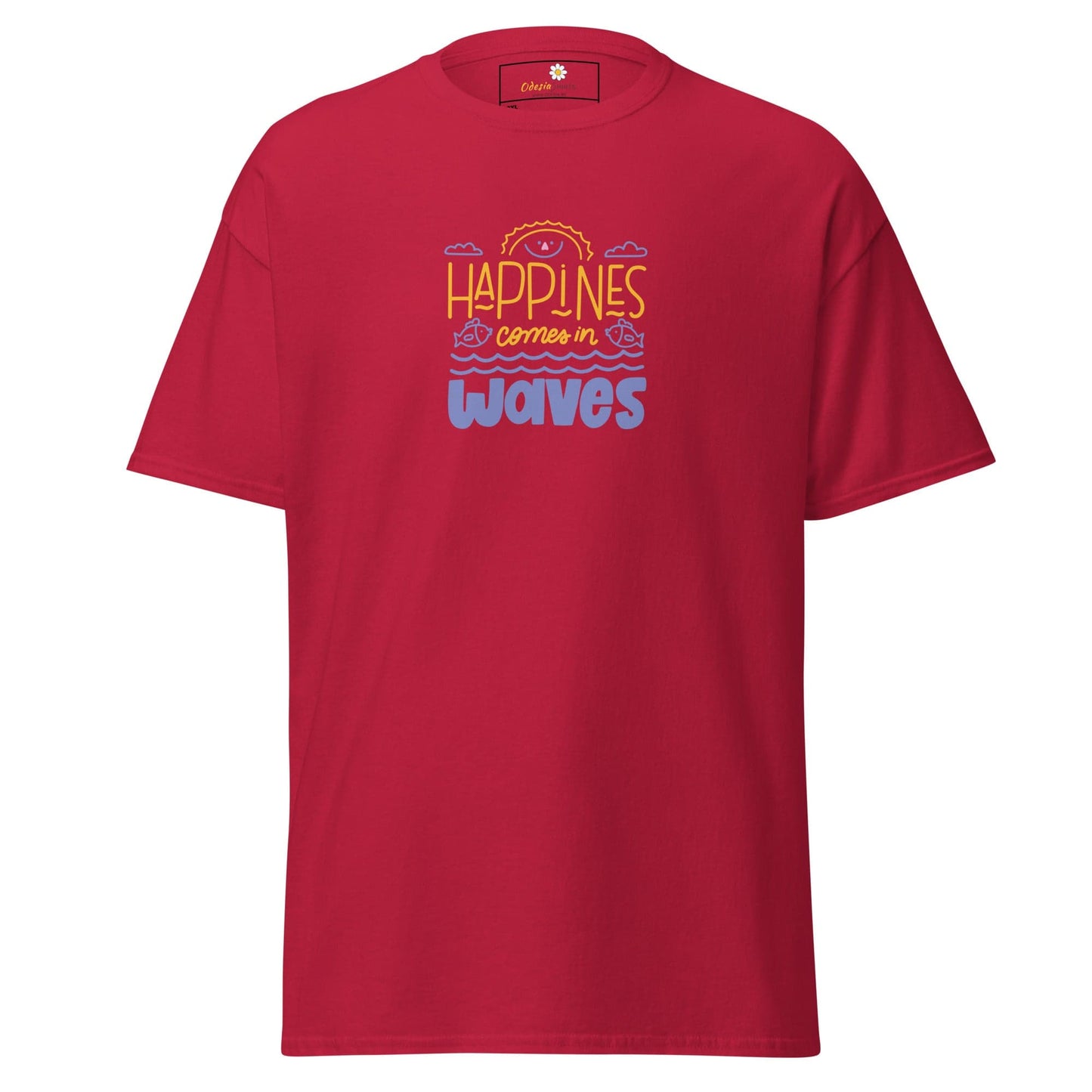 Red T-shirt with Happiness Comes in Waves design for Men and Women in 2XL to 5XL sizes